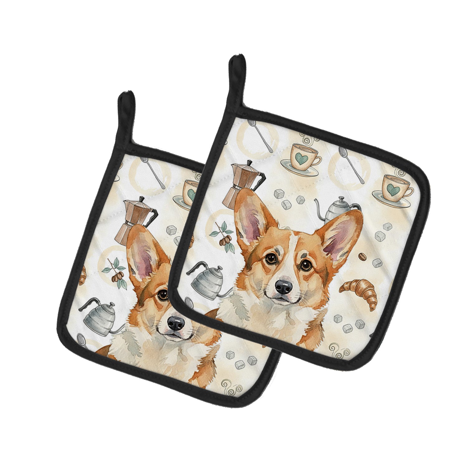Caroline's Treasures Corgi Coffee Bar Pair of Pot Holders