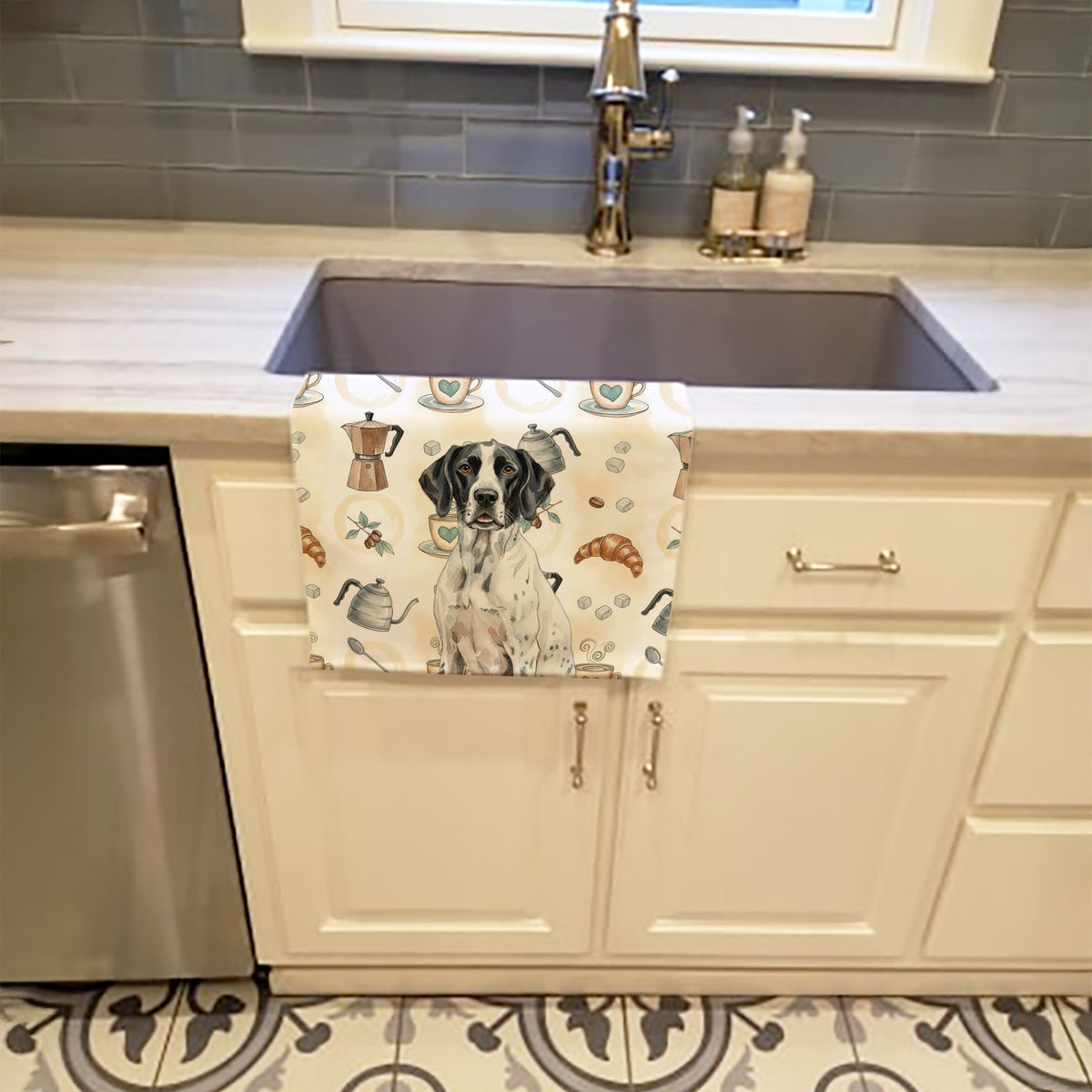 Caroline's Treasures Black and White Pointer Coffee Bar Kitchen Towel