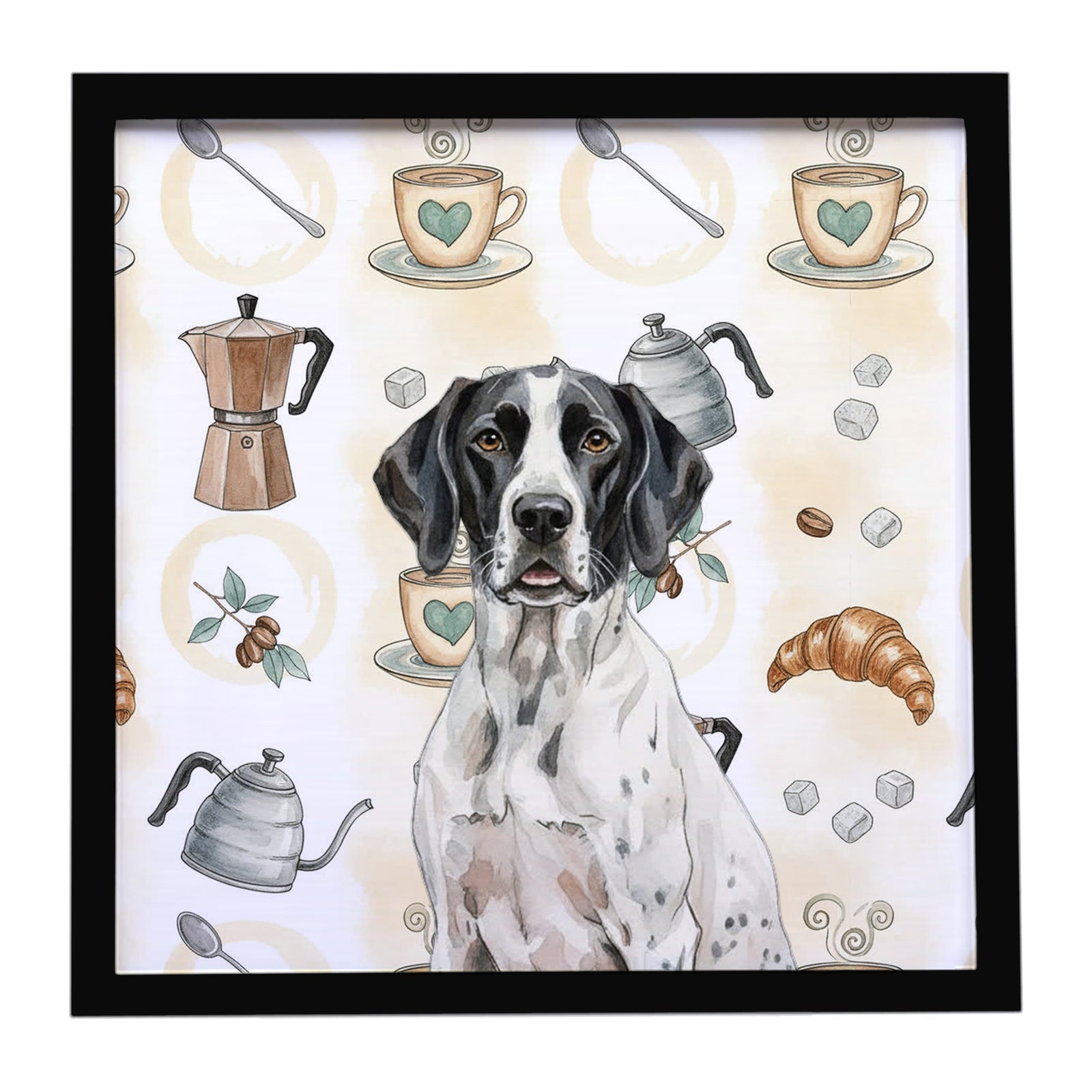 Caroline's Treasures Black and White Pointer Coffee Bar Framed Metal Print