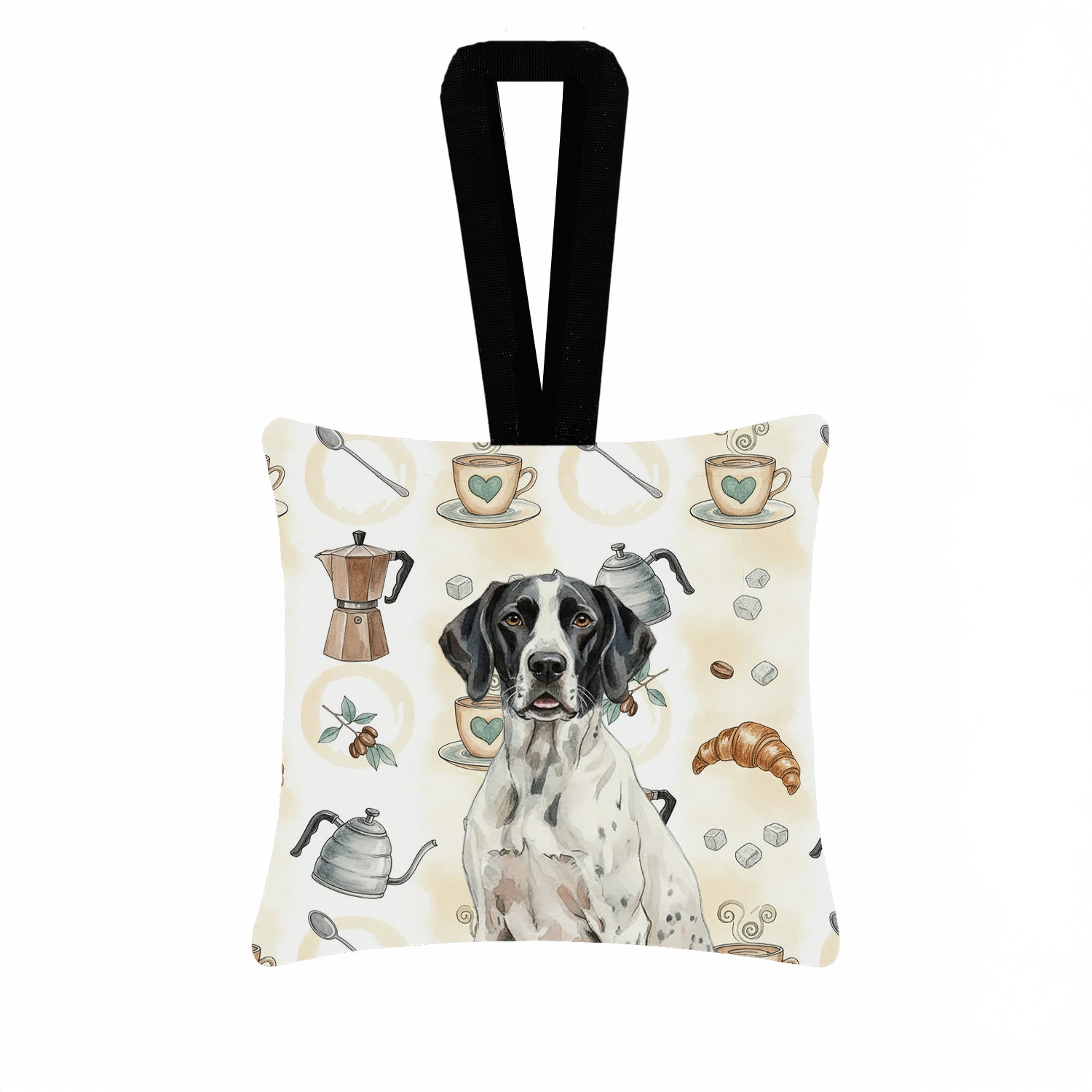 Caroline's Treasures Black and White Pointer Coffee Bar Hanging Square Fabric Ornament 3.5 × 3.5