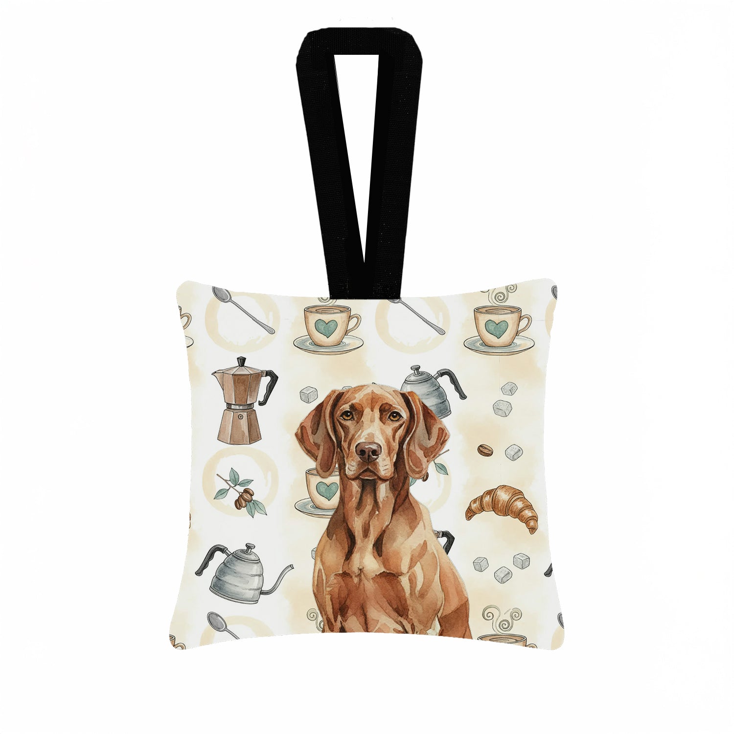 Caroline's Treasures Liver Pointer Coffee Bar Hanging Square Fabric Ornament 3.5 × 3.5