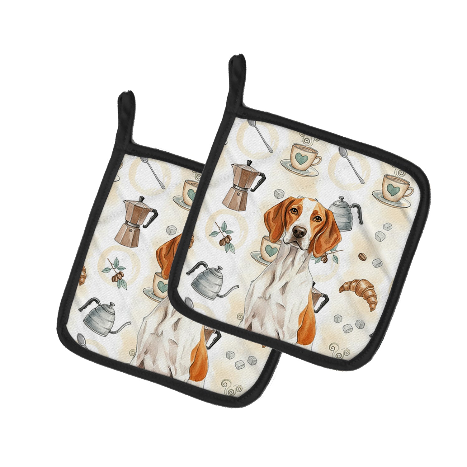 Caroline's Treasures Orange and White Pointer Coffee Bar Pair of Pot Holders