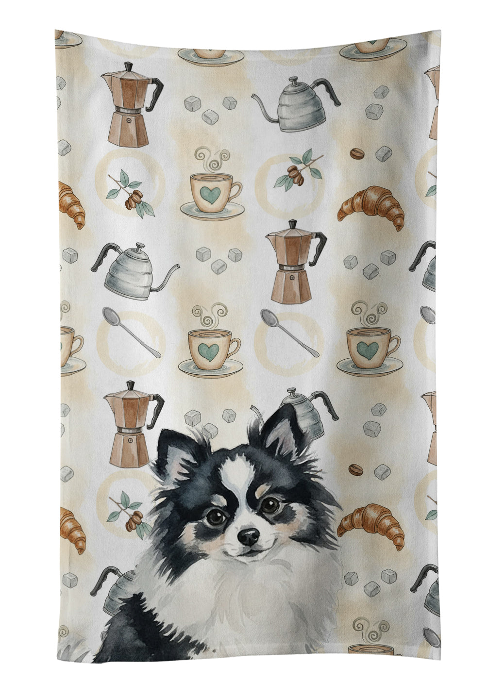 Caroline's Treasures Black and White Pomeranian Coffee Bar Kitchen Towel