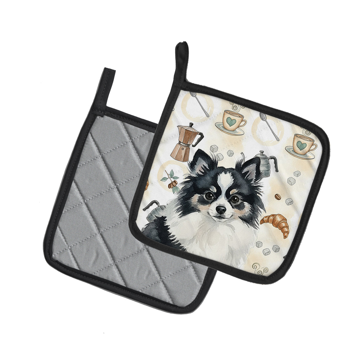 Caroline's Treasures Black and White Pomeranian Coffee Bar Pair of Pot Holders