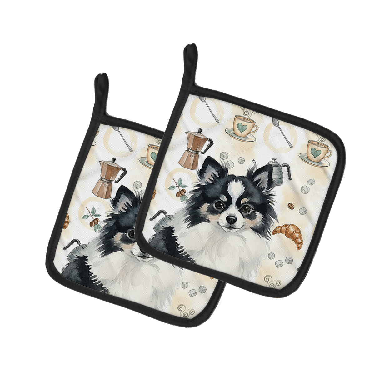 Caroline's Treasures Black and White Pomeranian Coffee Bar Pair of Pot Holders
