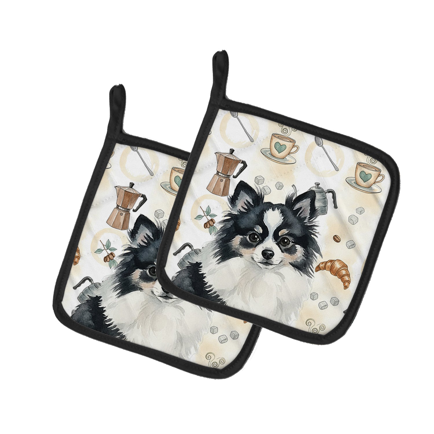 Caroline's Treasures Black and White Pomeranian Coffee Bar Pair of Pot Holders