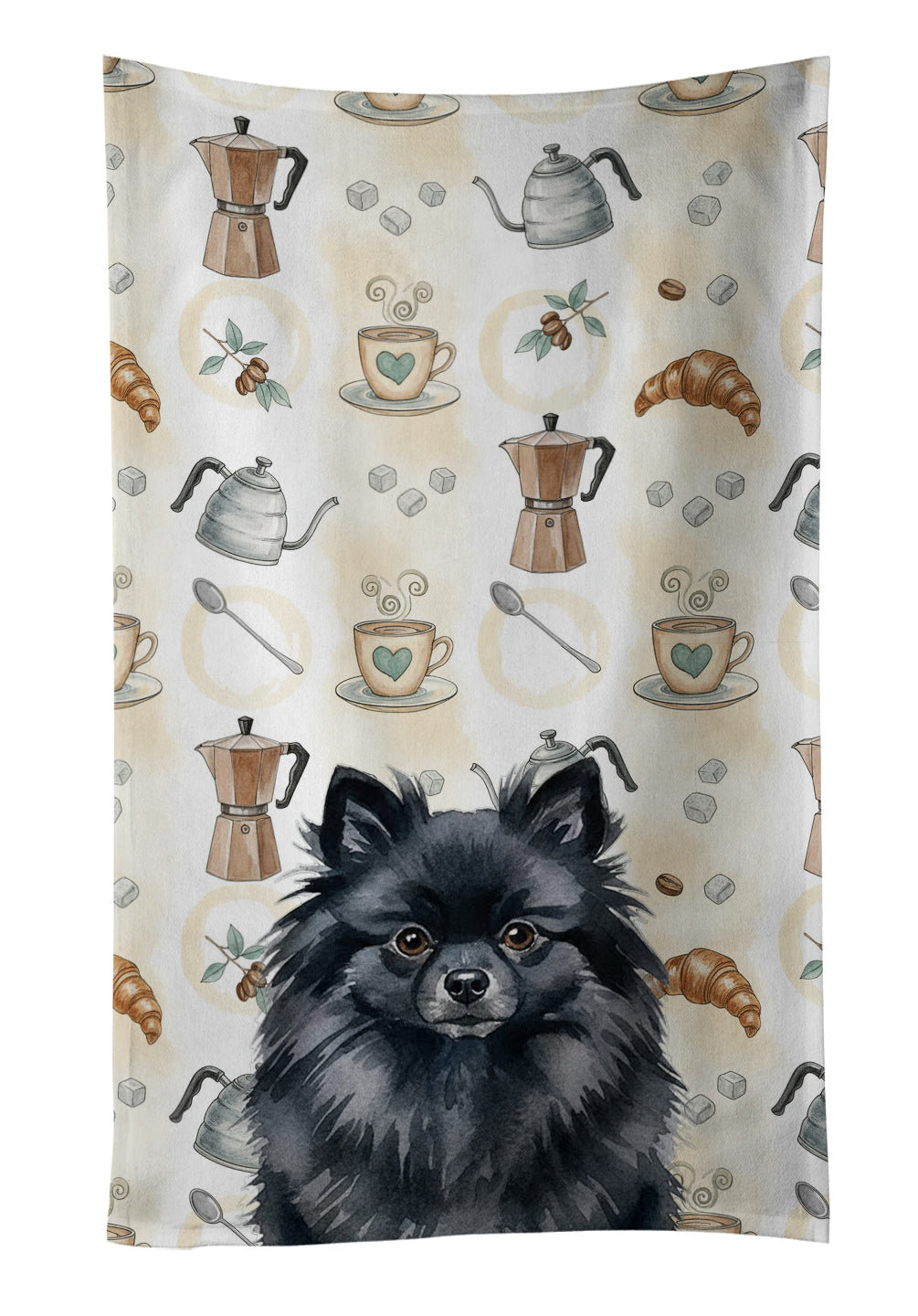Caroline's Treasures Black Pomeranian Coffee Bar Kitchen Towel