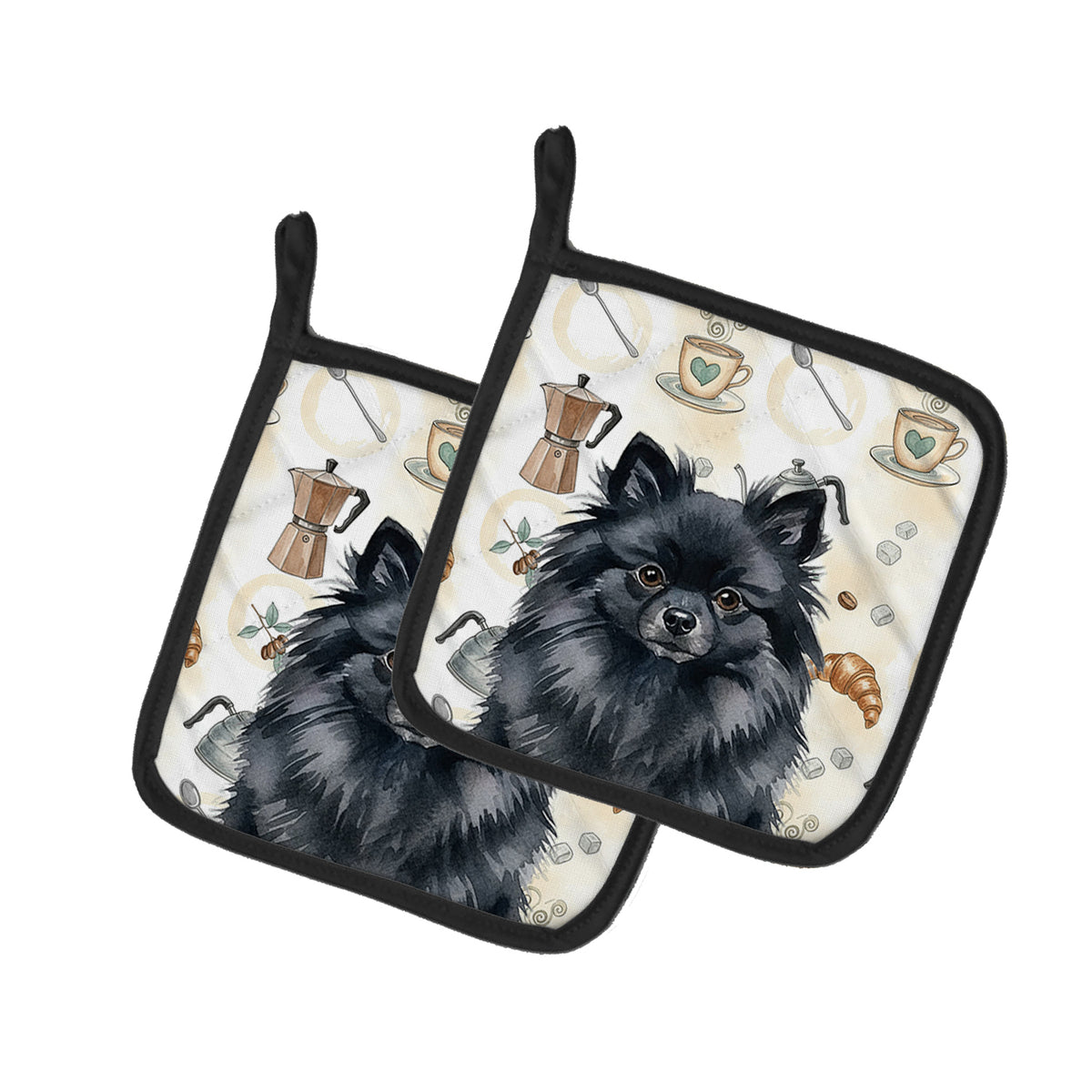 Caroline's Treasures Black Pomeranian Coffee Bar Pair of Pot Holders