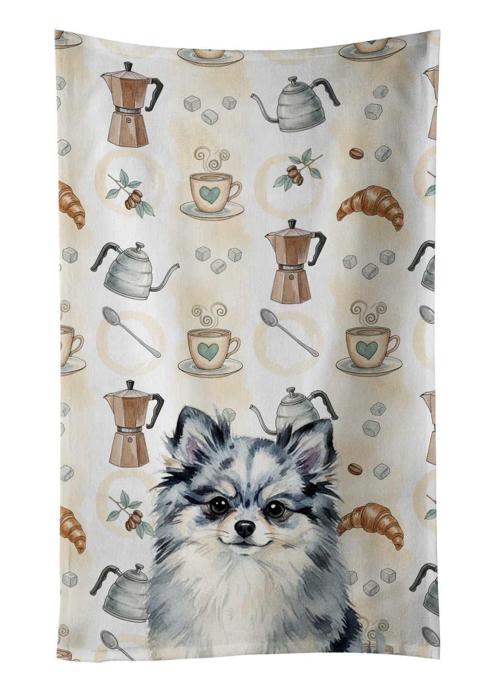 Caroline's Treasures Blue Merle Pomeranian Coffee Bar Kitchen Towel