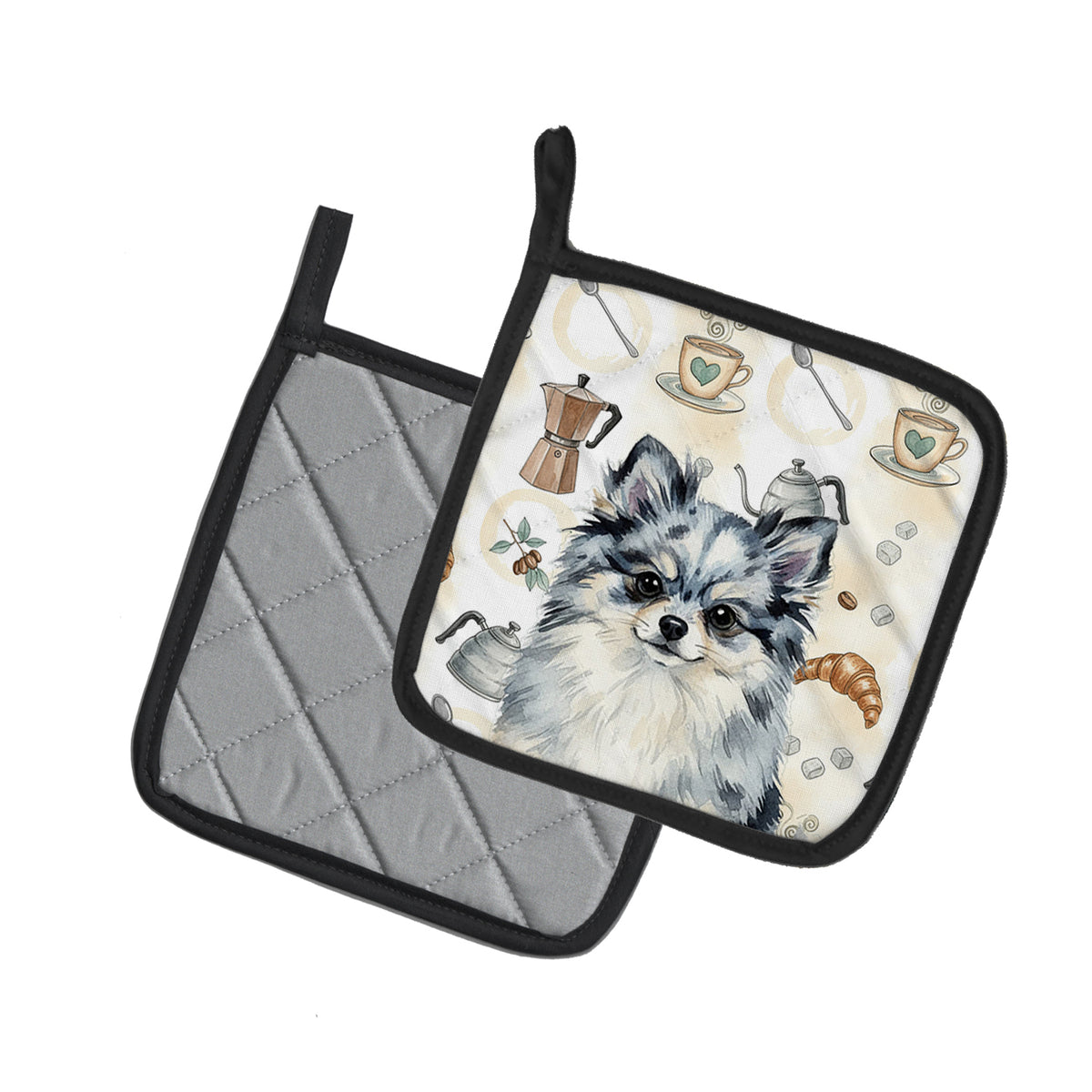 Caroline's Treasures Blue Merle Pomeranian Coffee Bar Pair of Pot Holders