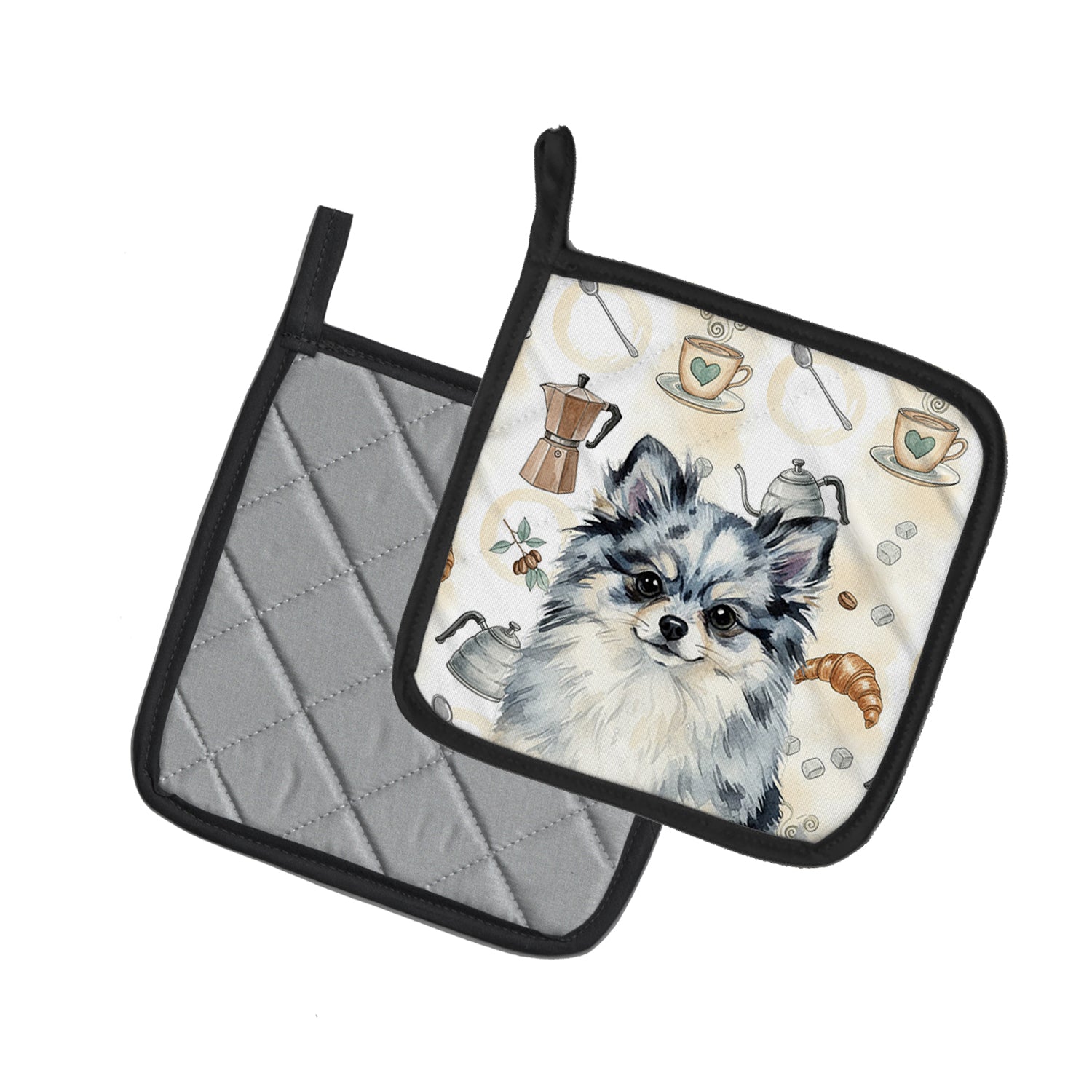 Caroline's Treasures Blue Merle Pomeranian Coffee Bar Pair of Pot Holders