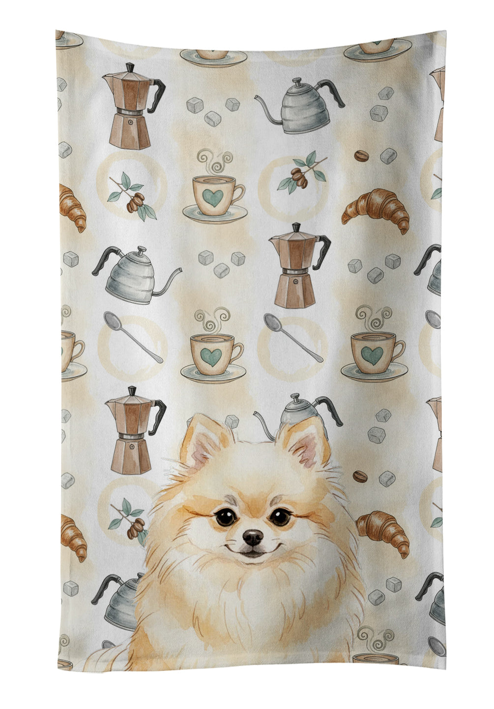 Caroline's Treasures Cream Pomeranian Coffee Bar Kitchen Towel