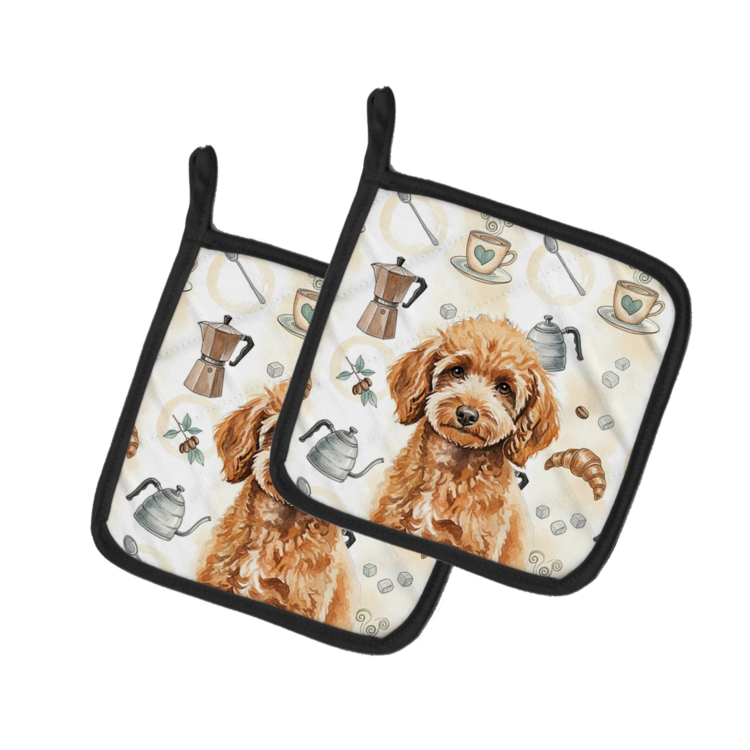Caroline's Treasures Miniature Apricot Poodle Coffee Bar Pair of Pot Holders
