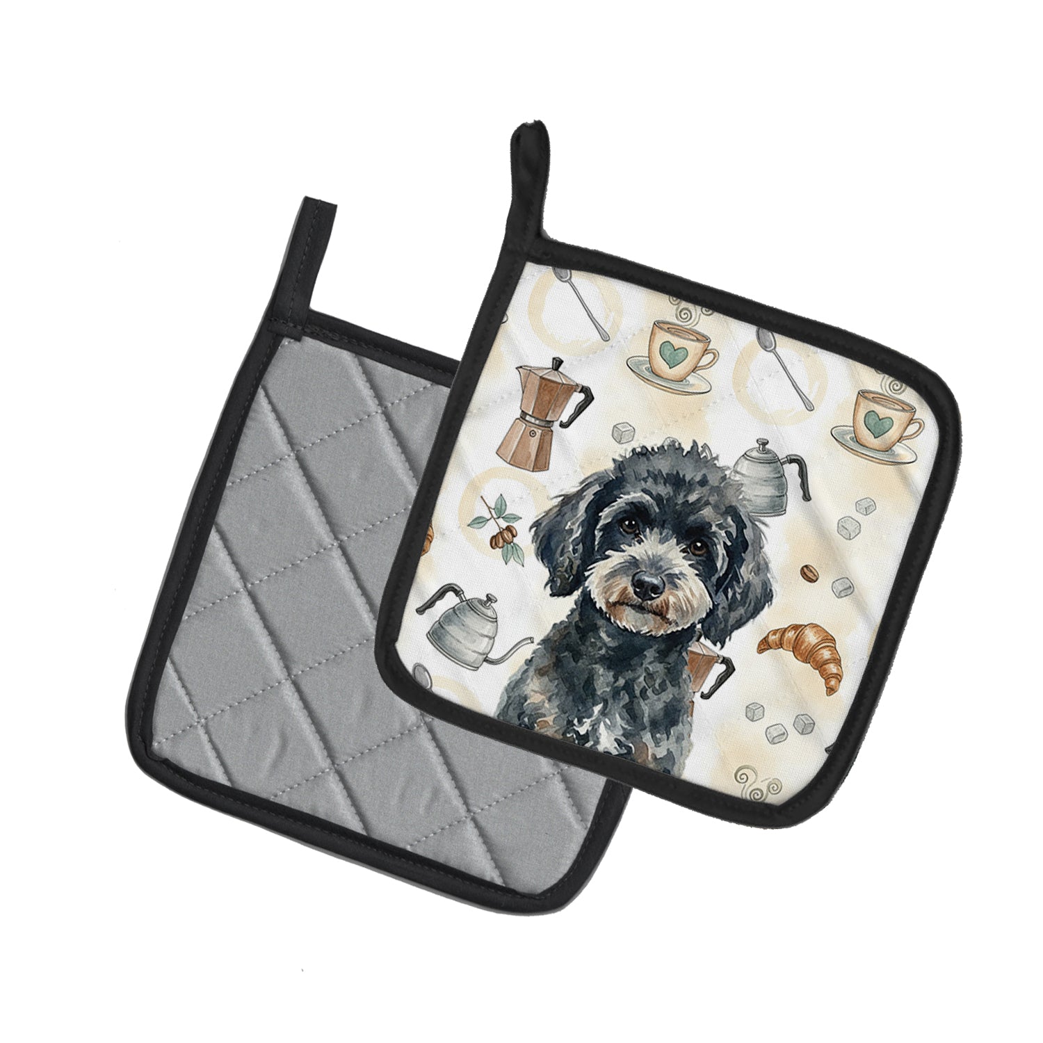 Caroline's Treasures Miniature Black Poodle Coffee Bar Pair of Pot Holders