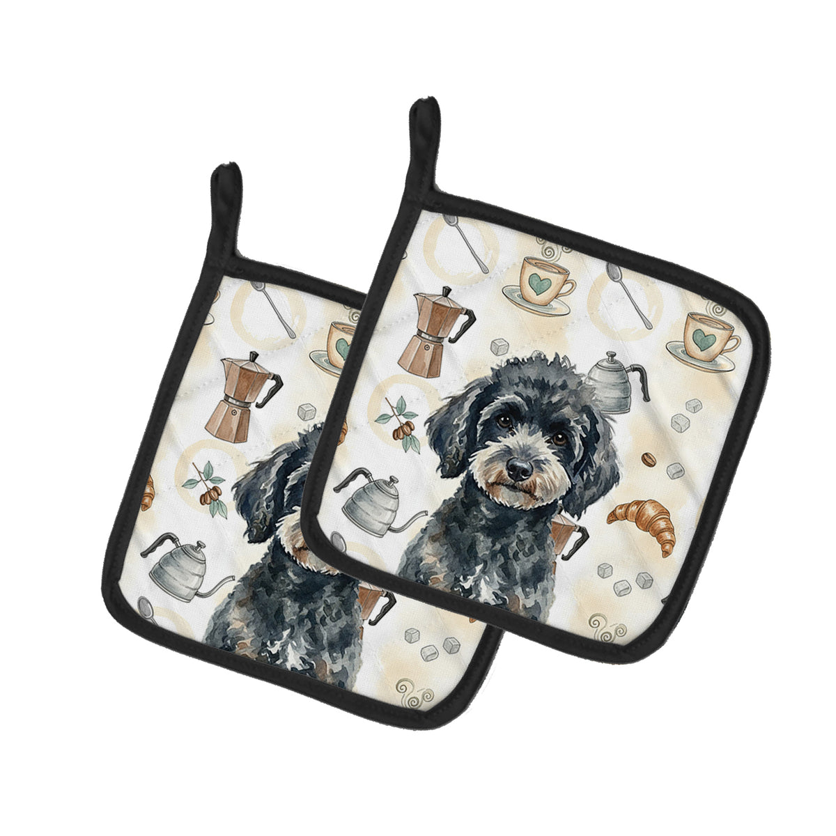 Caroline's Treasures Miniature Black Poodle Coffee Bar Pair of Pot Holders