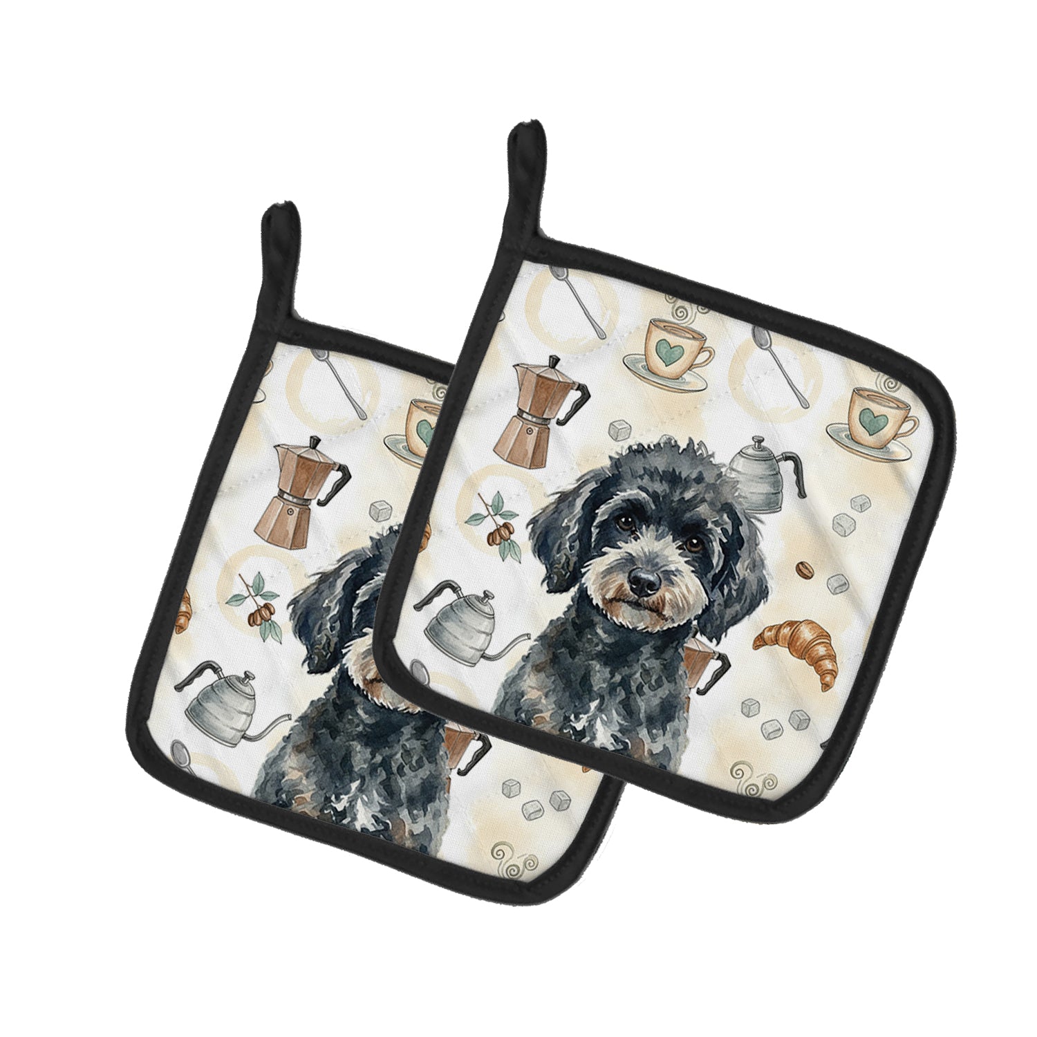 Caroline's Treasures Miniature Black Poodle Coffee Bar Pair of Pot Holders