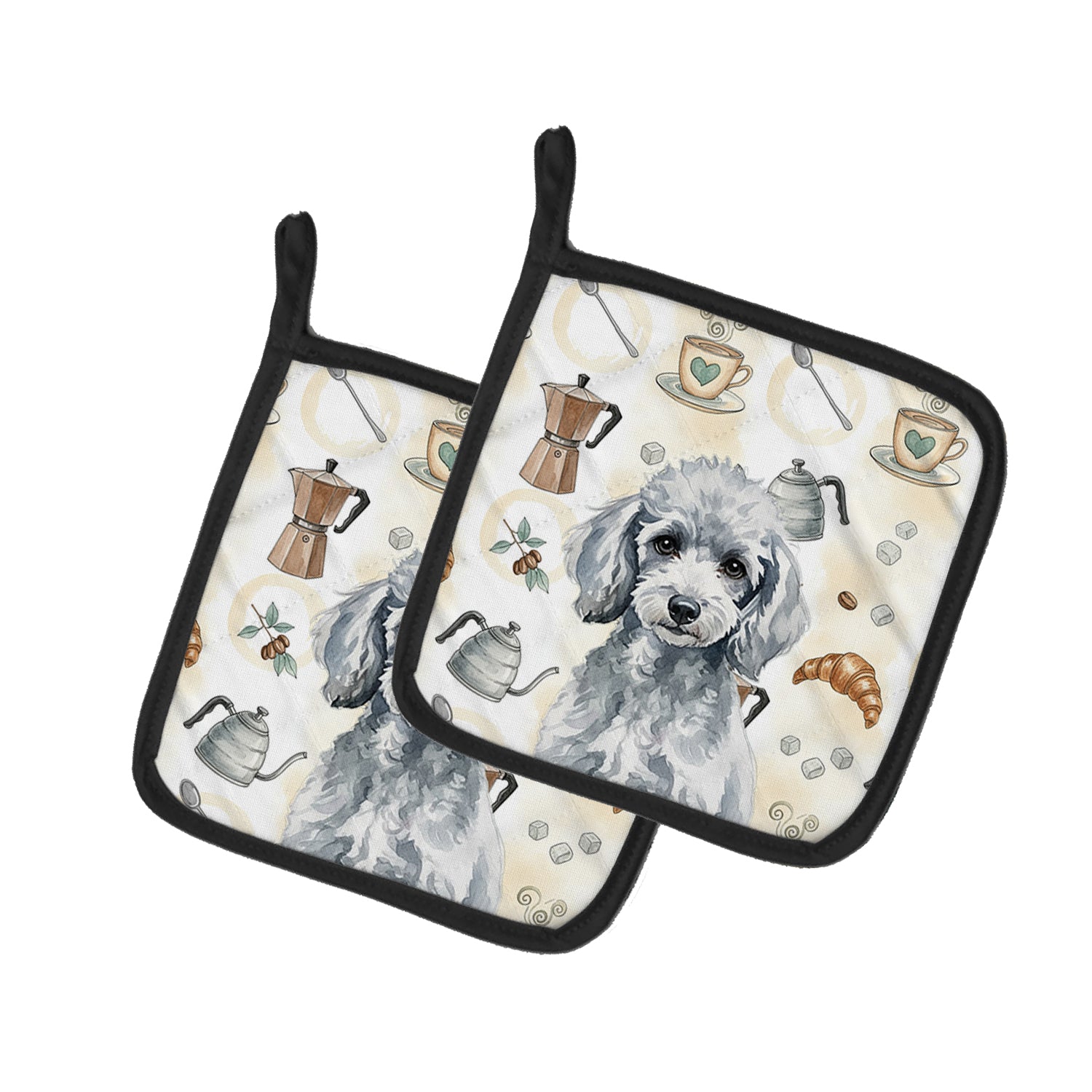 Caroline's Treasures Miniature Silver Poodle Coffee Bar Pair of Pot Holders