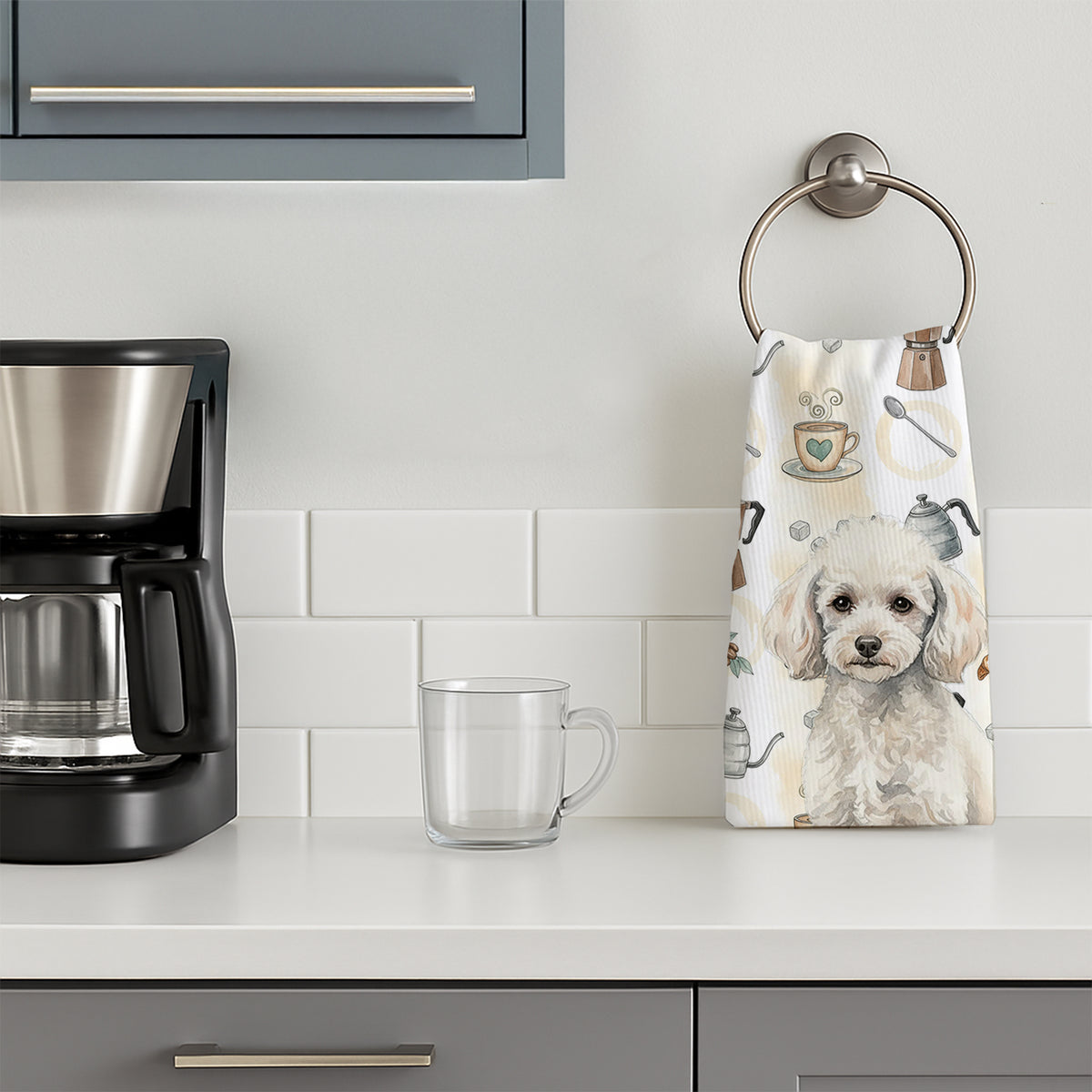 Caroline's Treasures Miniature White Poodle Coffee Bar Kitchen Towel