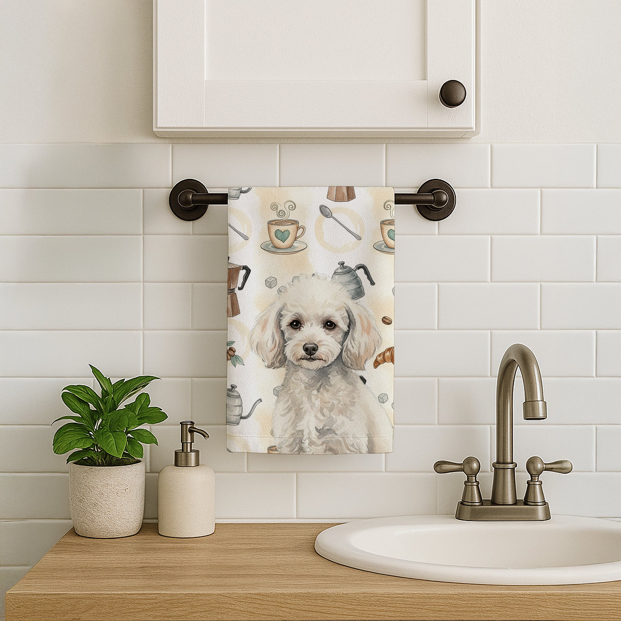 Caroline's Treasures Miniature White Poodle Coffee Bar Kitchen Towel