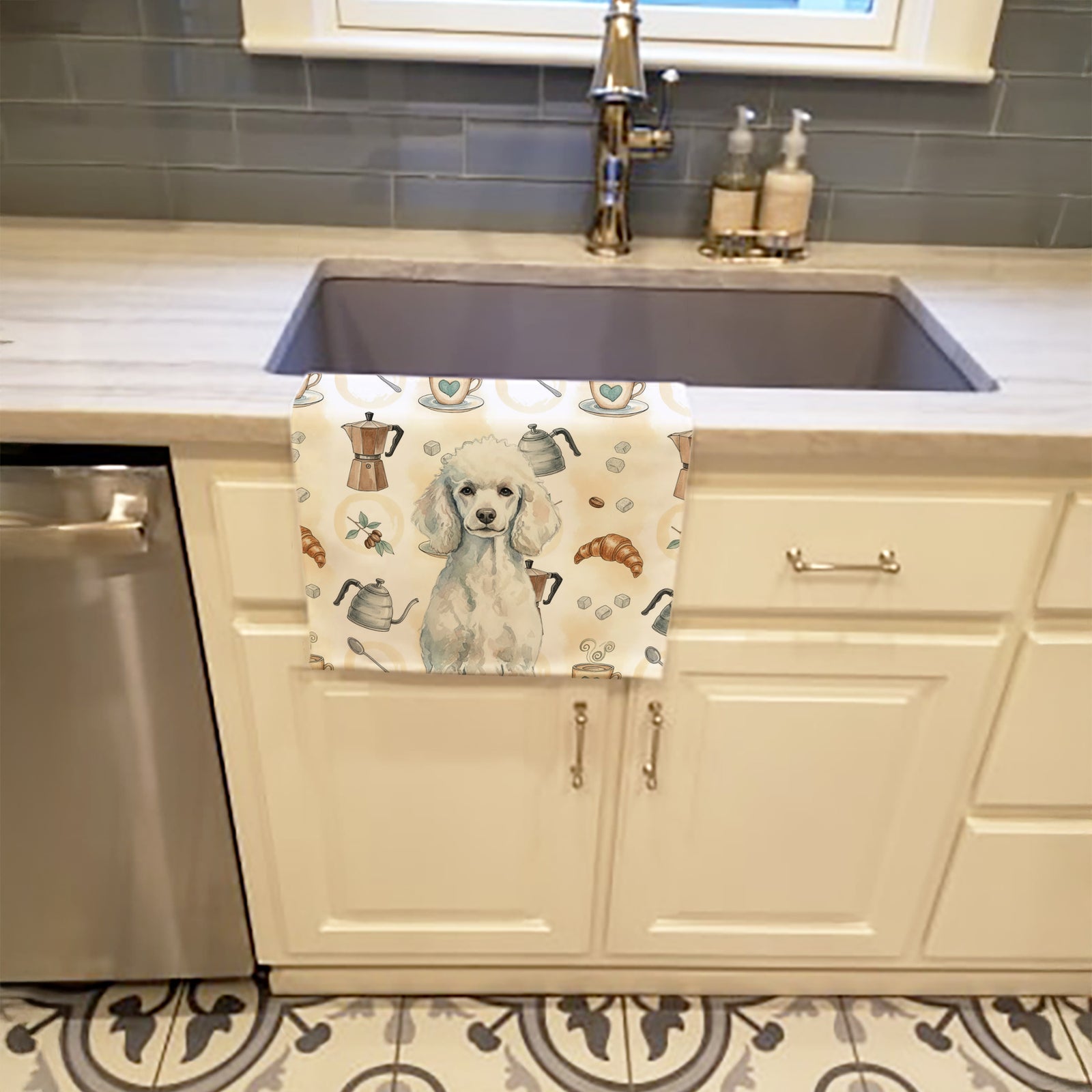 Caroline's Treasures Standard White Poodle Coffee Bar Kitchen Towel