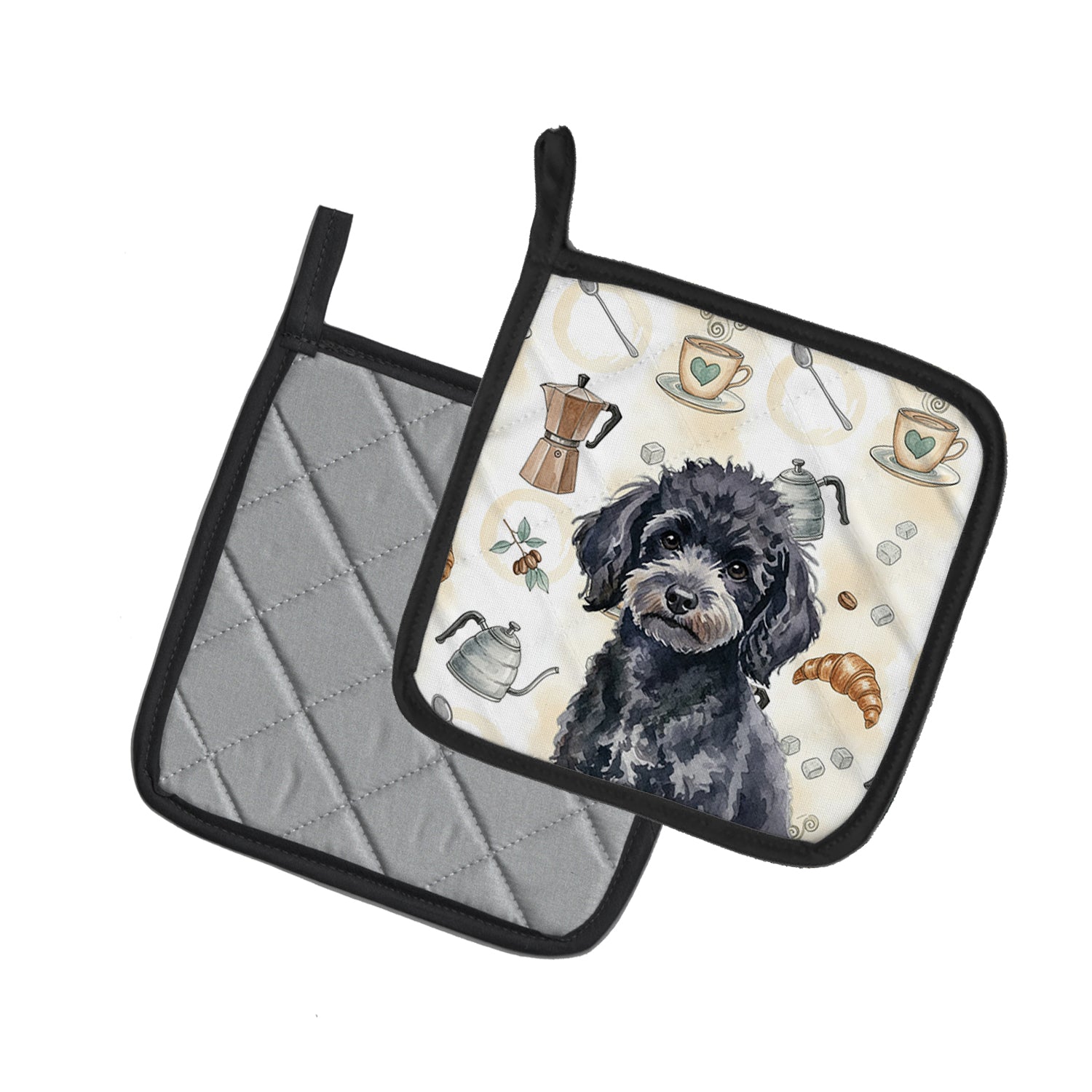 Caroline's Treasures Toy Black Poodle Coffee Bar Pair of Pot Holders