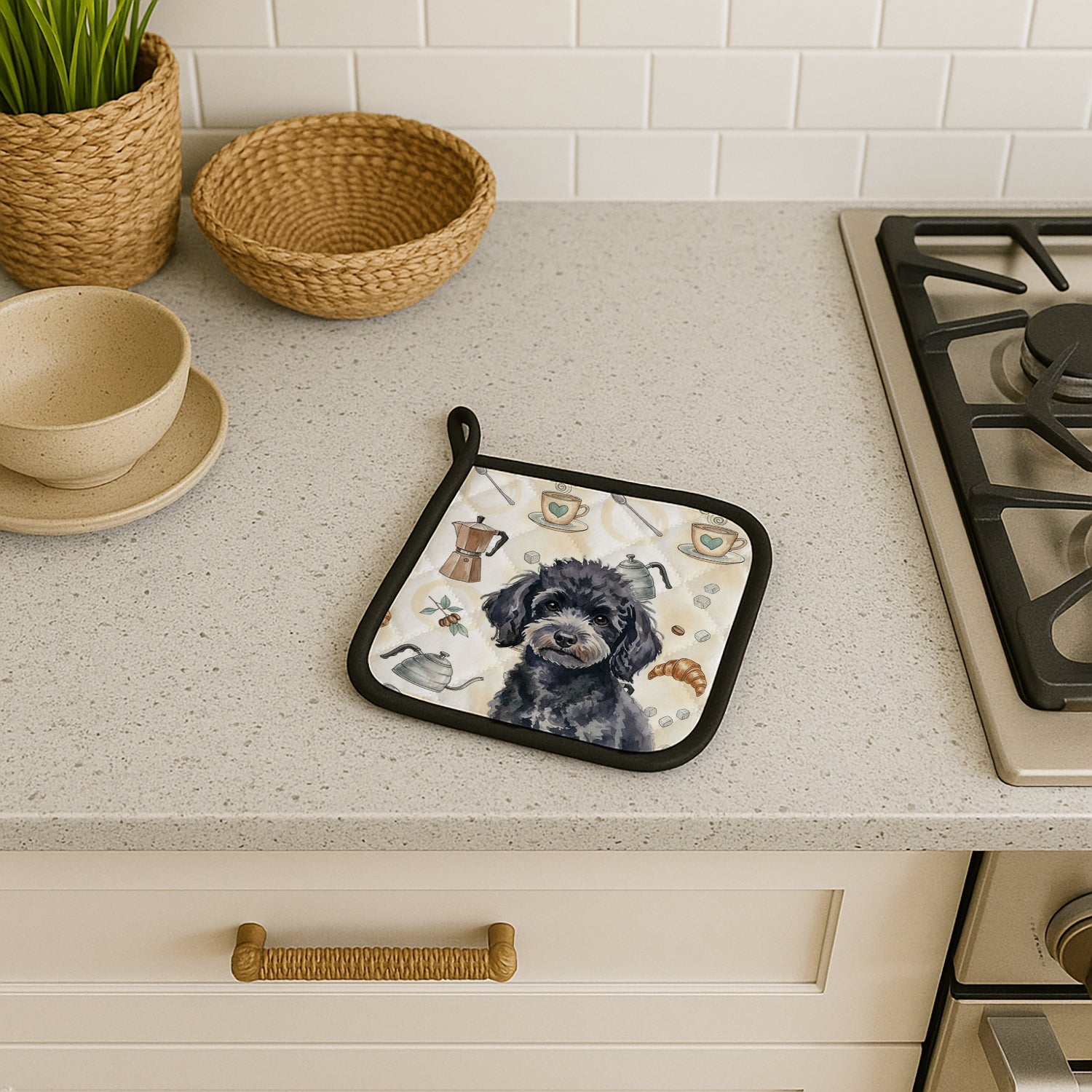 Caroline's Treasures Toy Black Poodle Coffee Bar Pair of Pot Holders