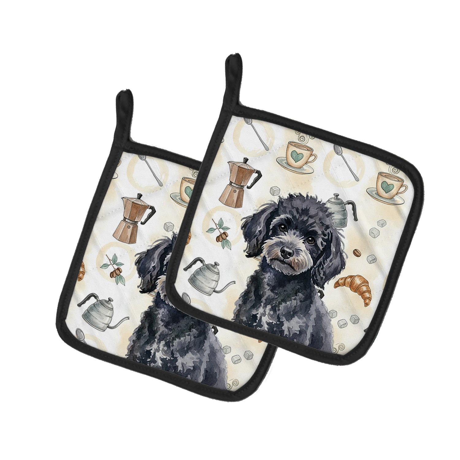 Caroline's Treasures Toy Black Poodle Coffee Bar Pair of Pot Holders