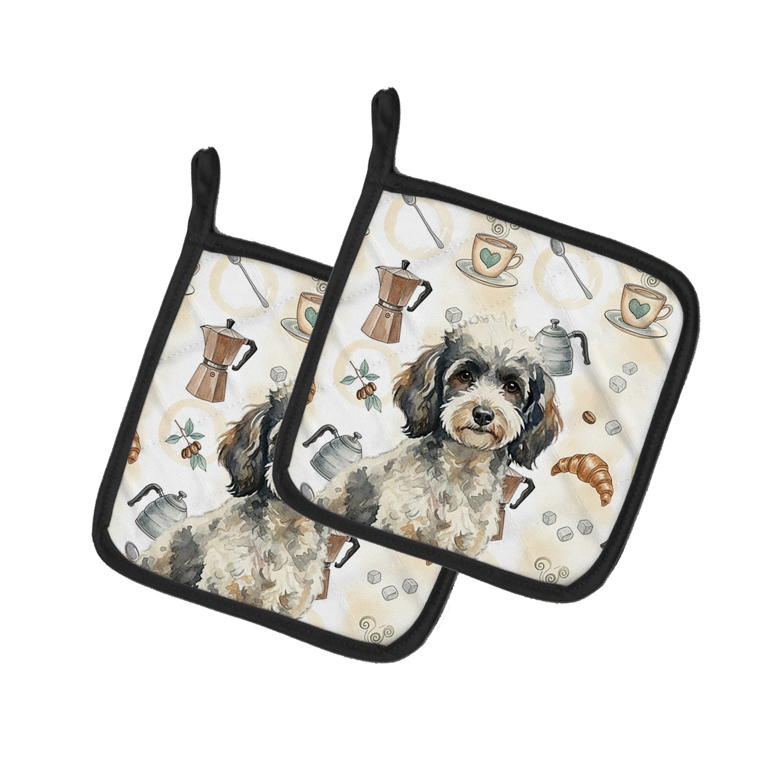 Caroline's Treasures Toy Parti Poodle Coffee Bar Pair of Pot Holders
