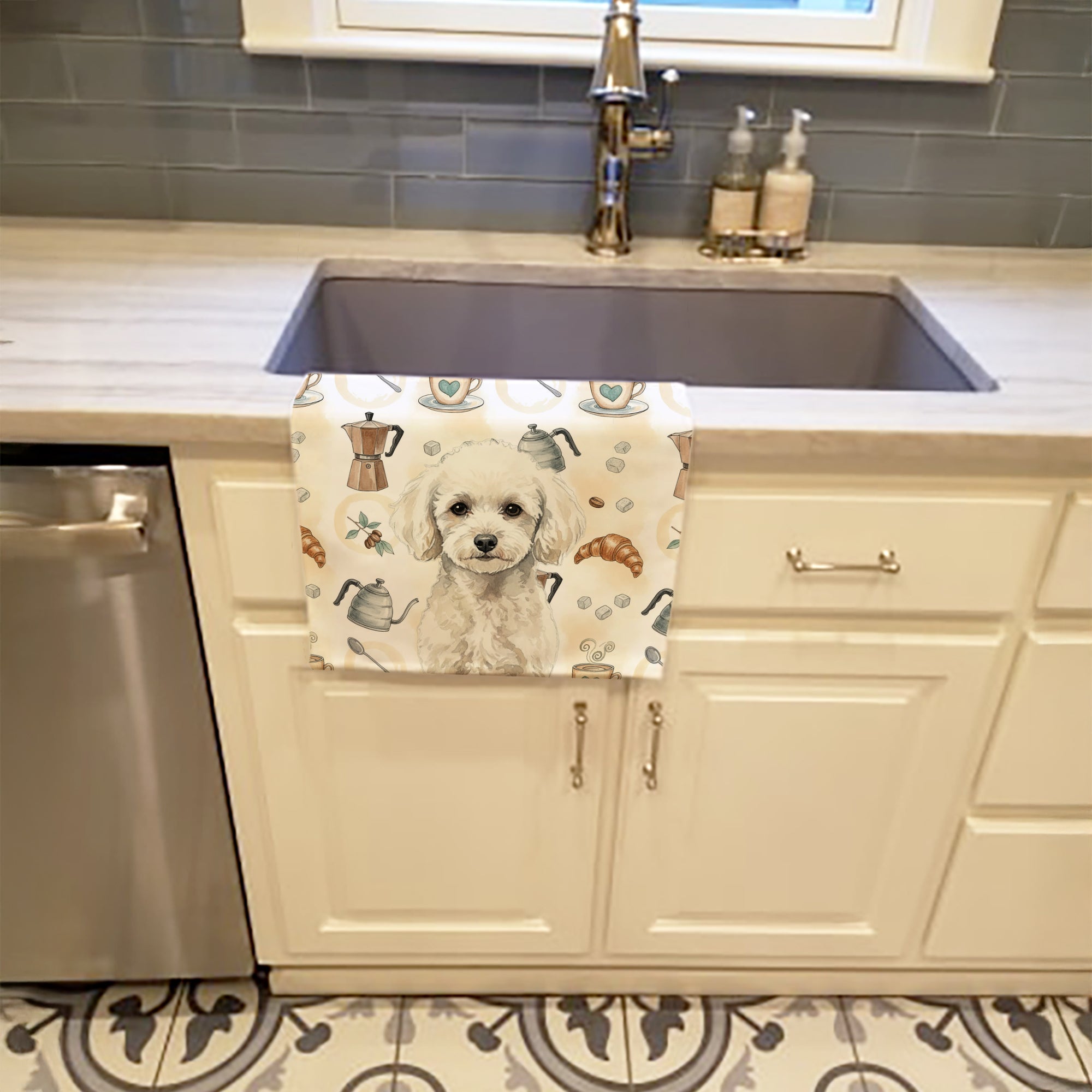 Caroline's Treasures Toy White Poodle Coffee Bar Kitchen Towel