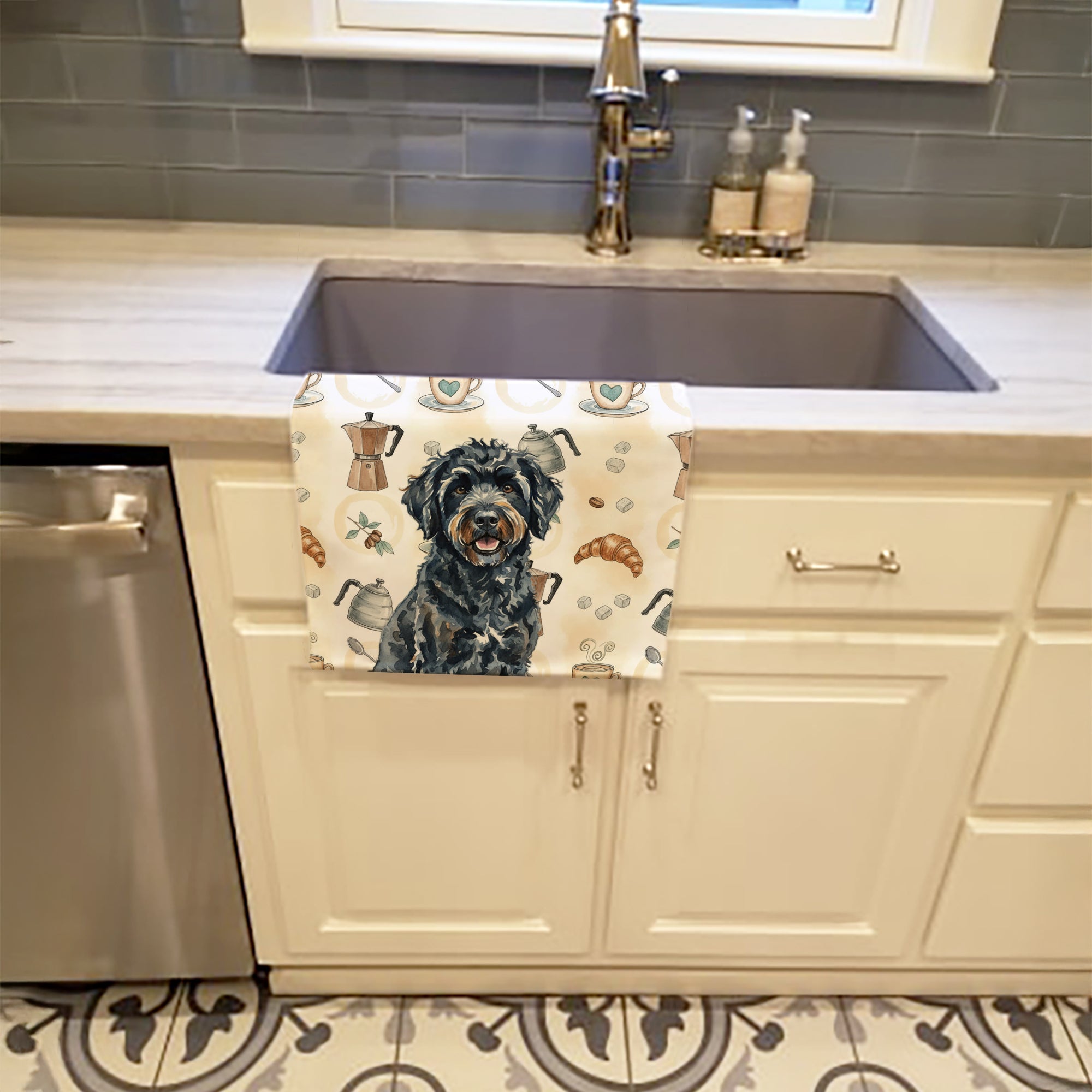 Caroline's Treasures Black Portuguese Water Dog Coffee Bar Kitchen Towel
