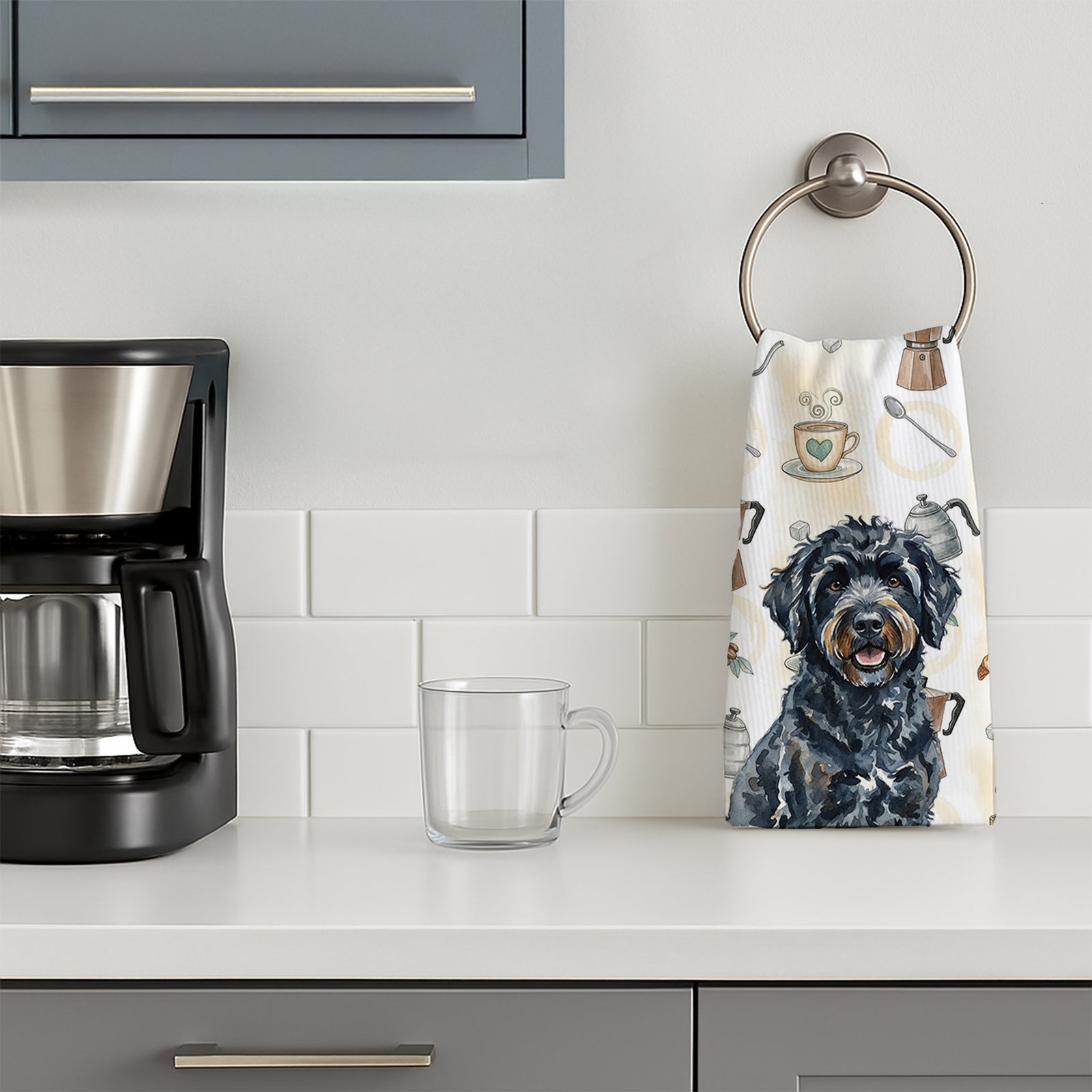 Caroline's Treasures Black Portuguese Water Dog Coffee Bar Kitchen Towel