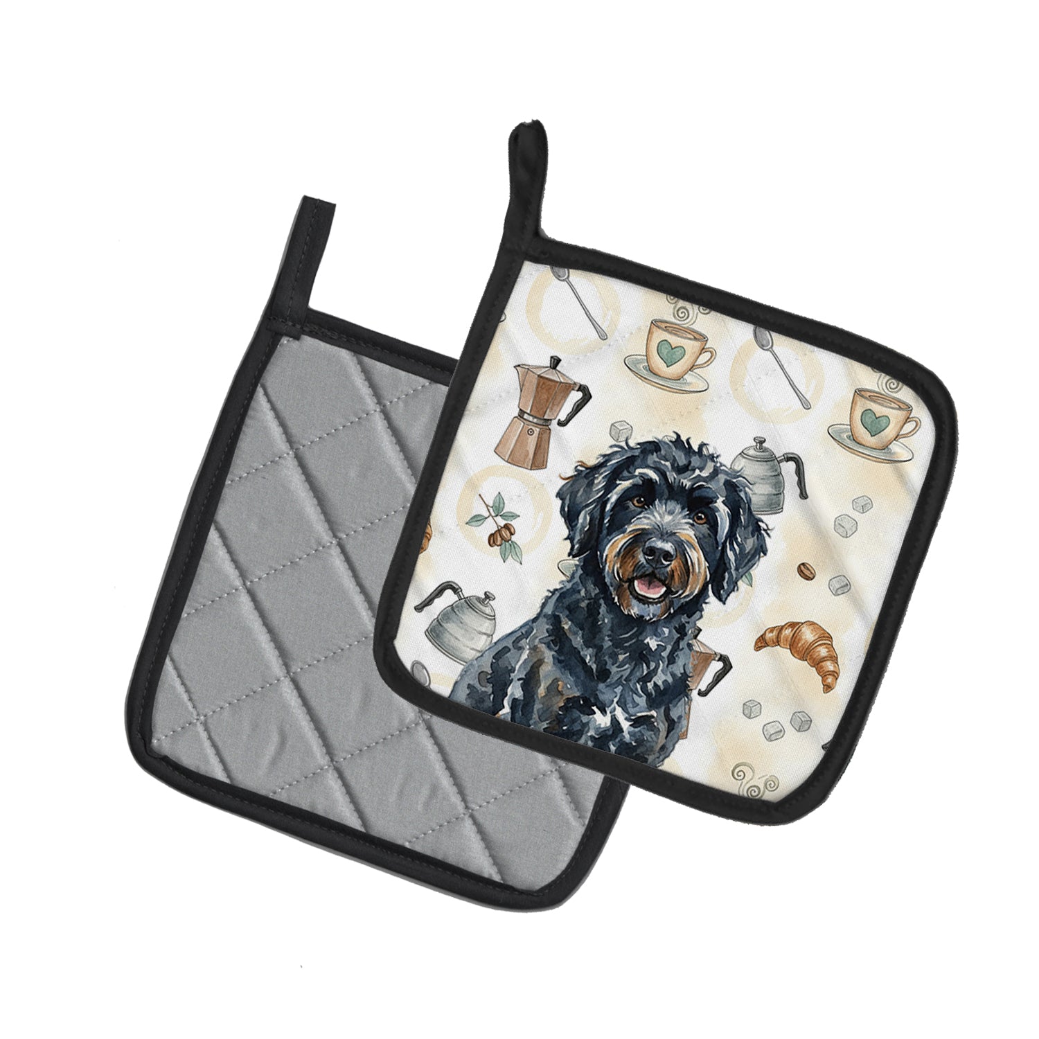 Caroline's Treasures Black Portuguese Water Dog Coffee Bar Pair of Pot Holders