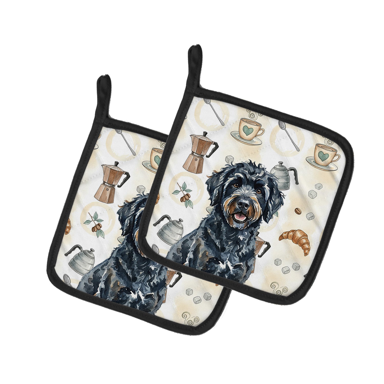 Caroline's Treasures Black Portuguese Water Dog Coffee Bar Pair of Pot Holders