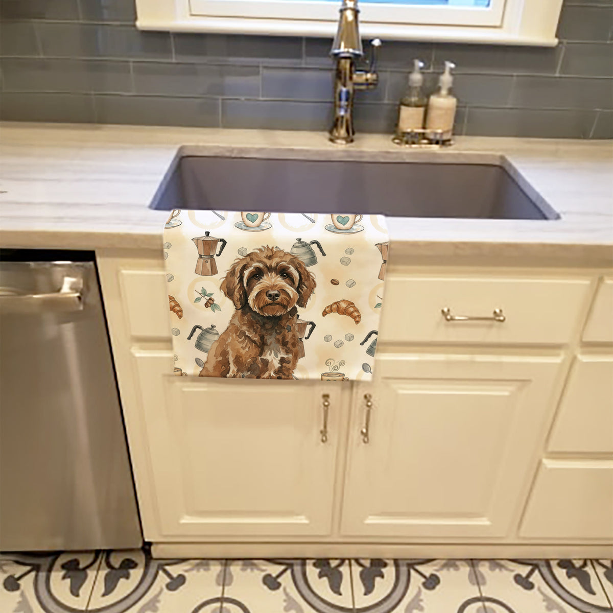 Caroline's Treasures Brown Portuguese Water Dog Coffee Bar Kitchen Towel