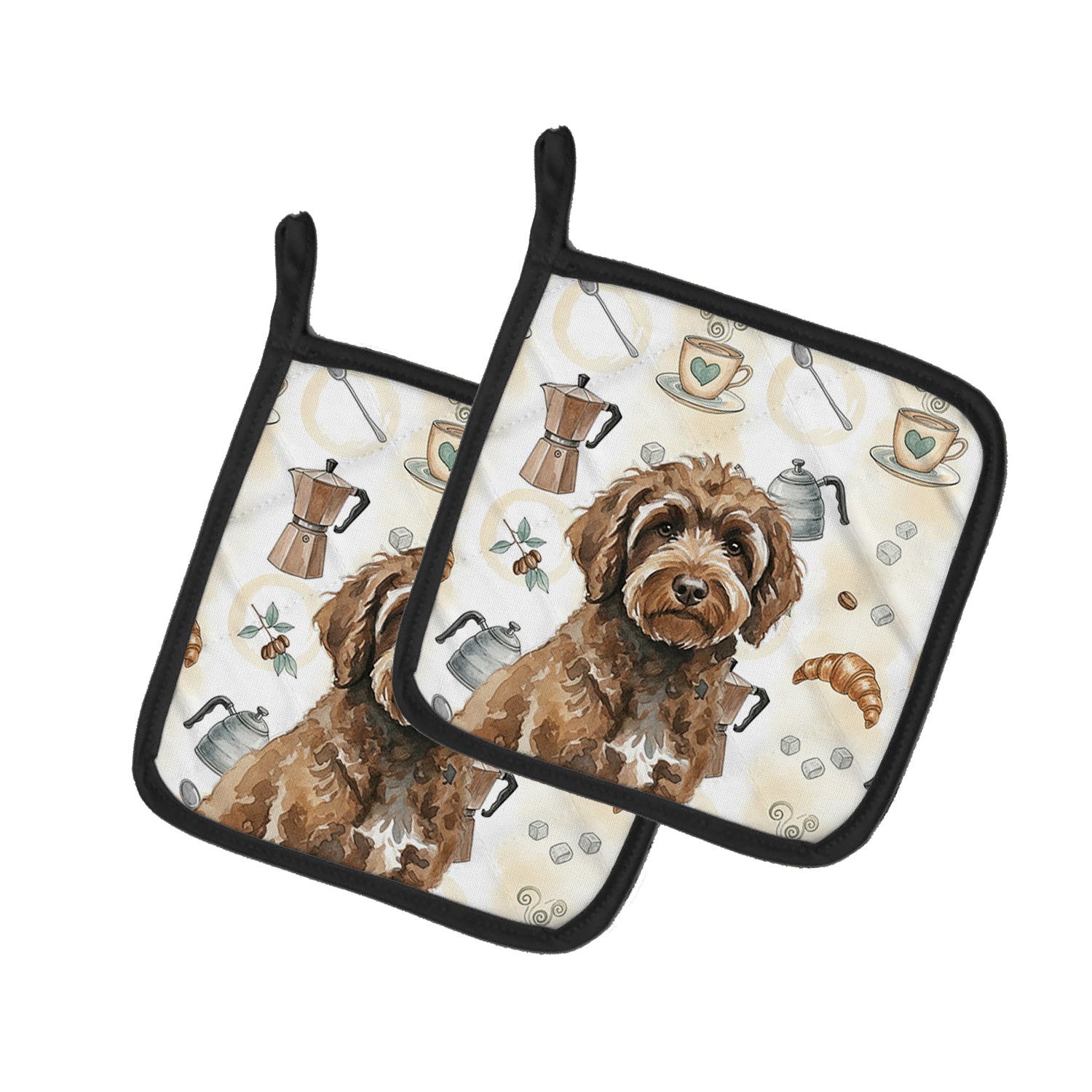 Caroline's Treasures Brown Portuguese Water Dog Coffee Bar Pair of Pot Holders