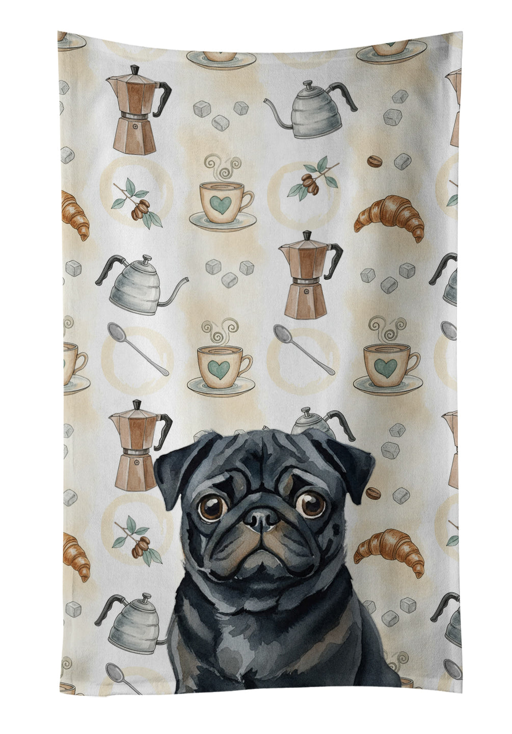 Caroline's Treasures Black Pug Coffee Bar Kitchen Towel