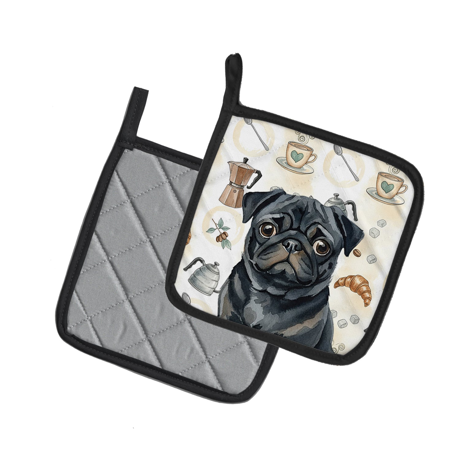 Caroline's Treasures Black Pug Coffee Bar Pair of Pot Holders