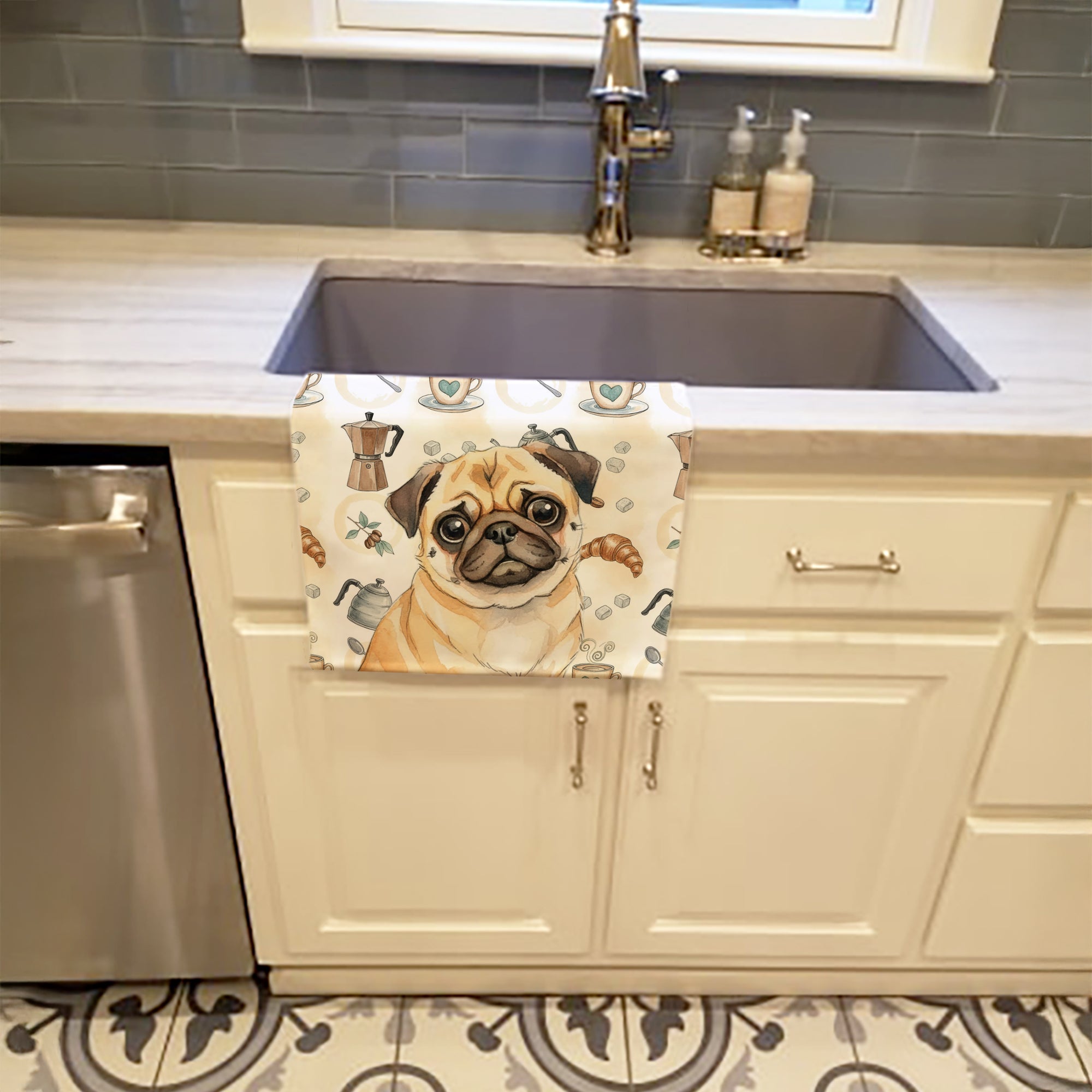 Caroline's Treasures Fawn Pug Coffee Bar Kitchen Towel