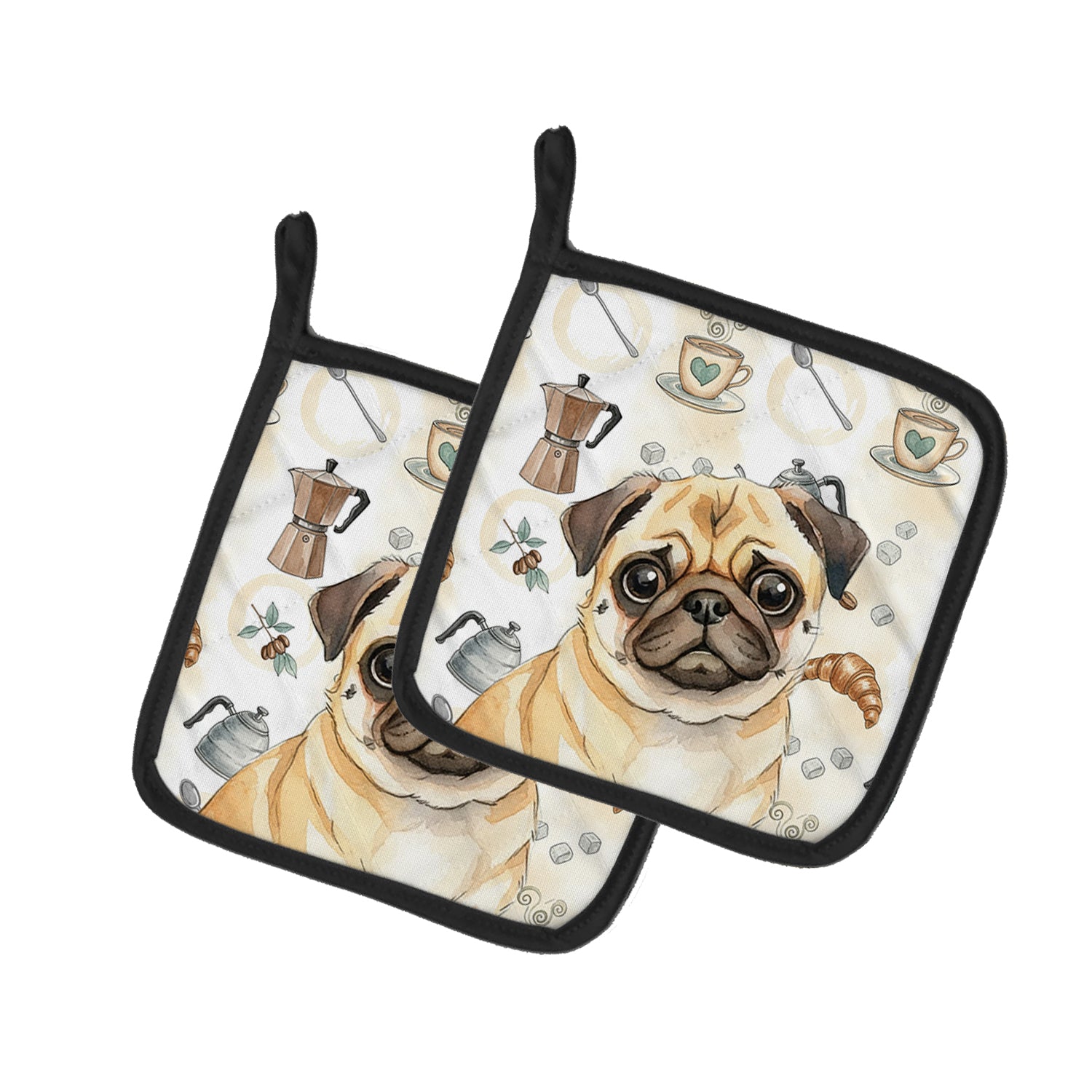 Caroline's Treasures Fawn Pug Coffee Bar Pair of Pot Holders