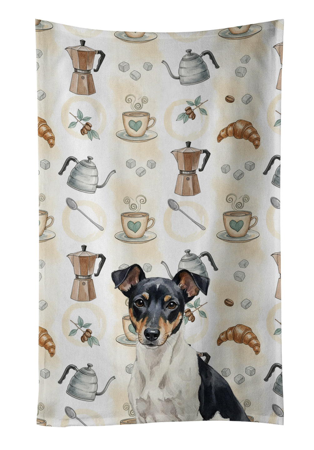 Caroline's Treasures Black and White Rat Terrier Coffee Bar Kitchen Towel