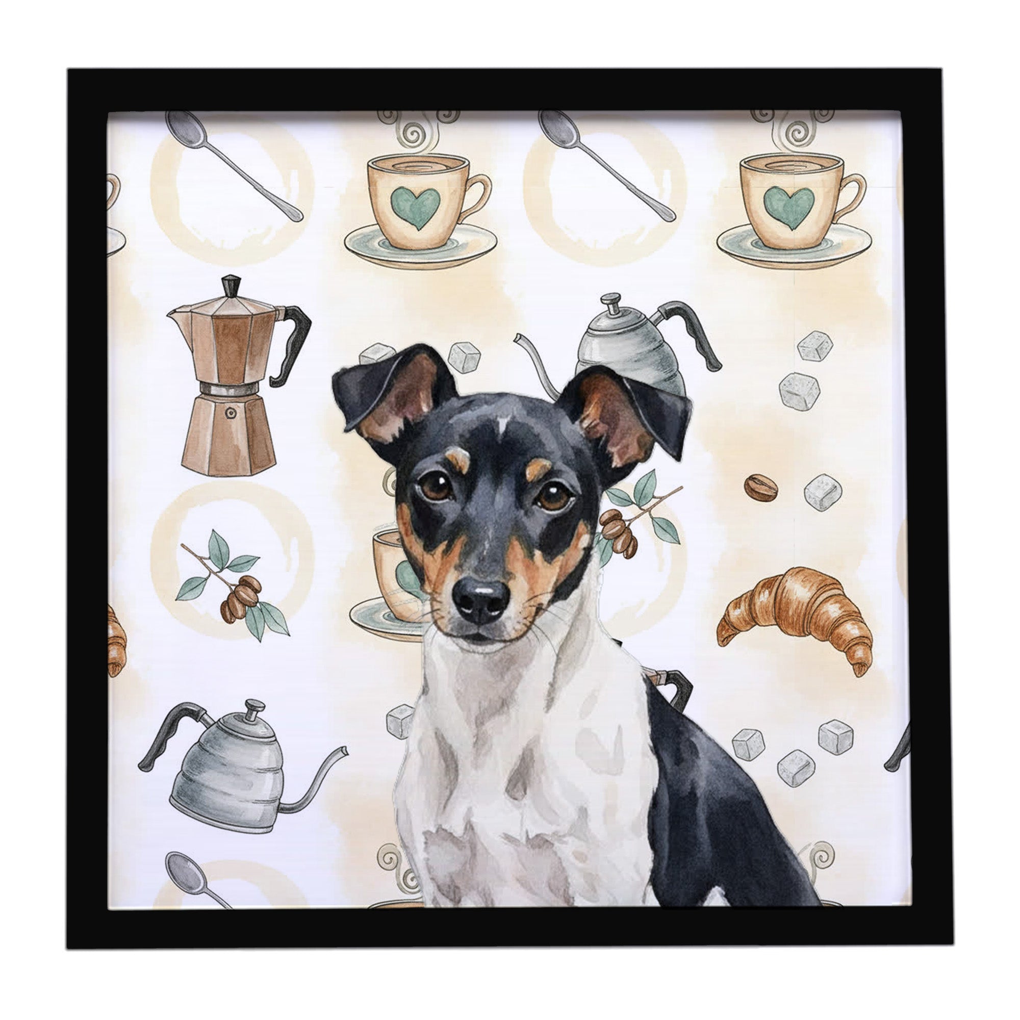 Caroline's Treasures Black and White Rat Terrier Coffee Bar Framed Metal Print