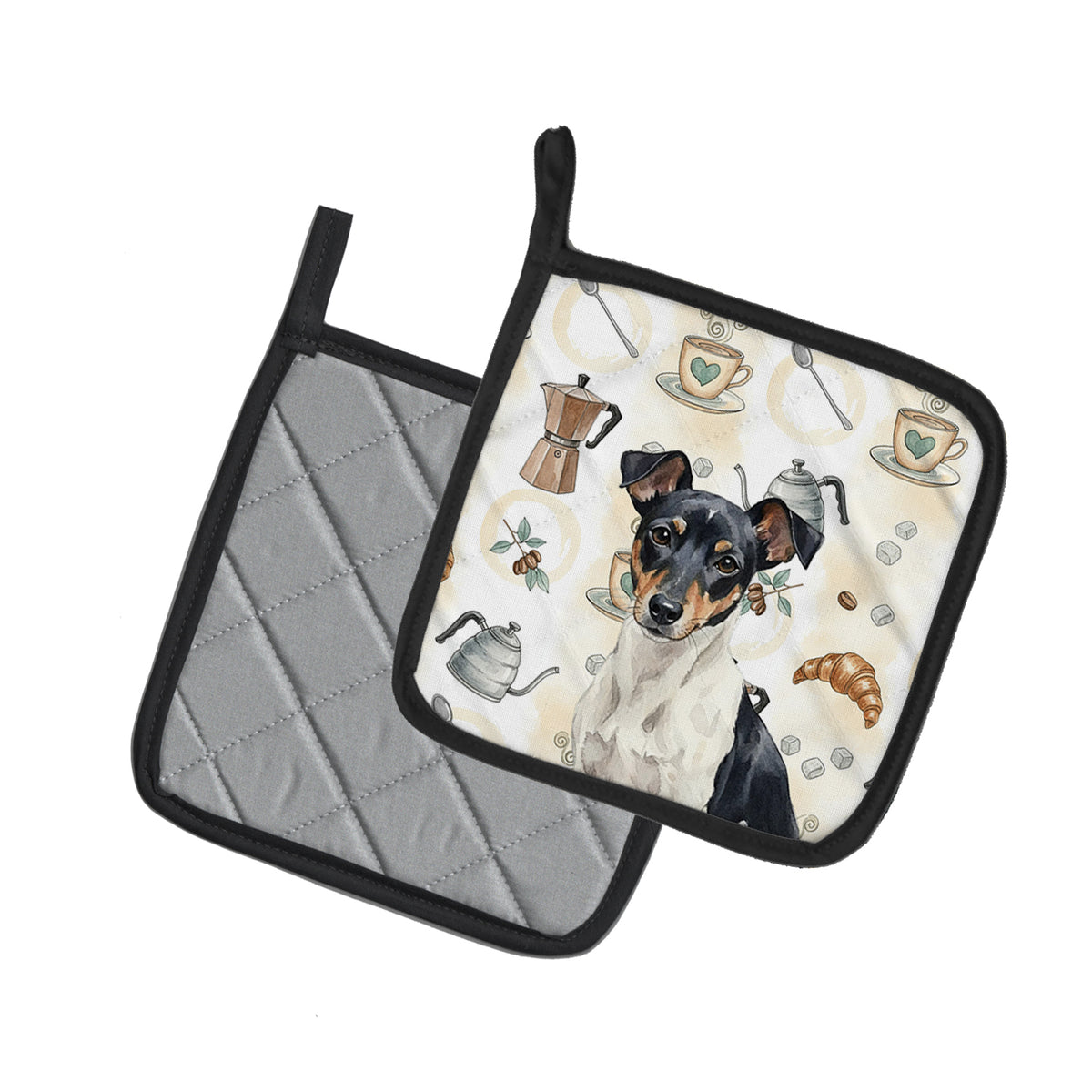 Caroline's Treasures Black and White Rat Terrier Coffee Bar Pair of Pot Holders