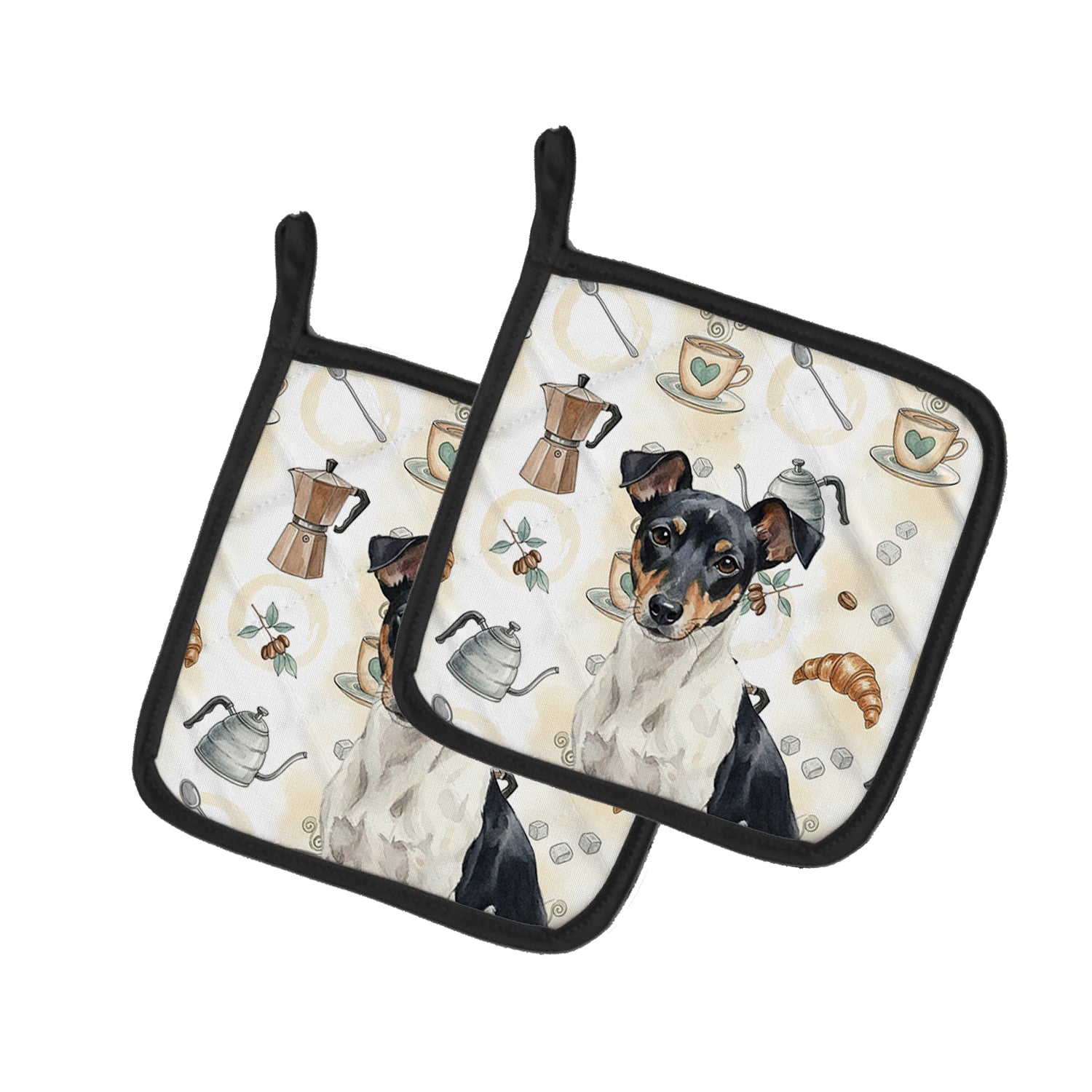 Caroline's Treasures Black and White Rat Terrier Coffee Bar Pair of Pot Holders