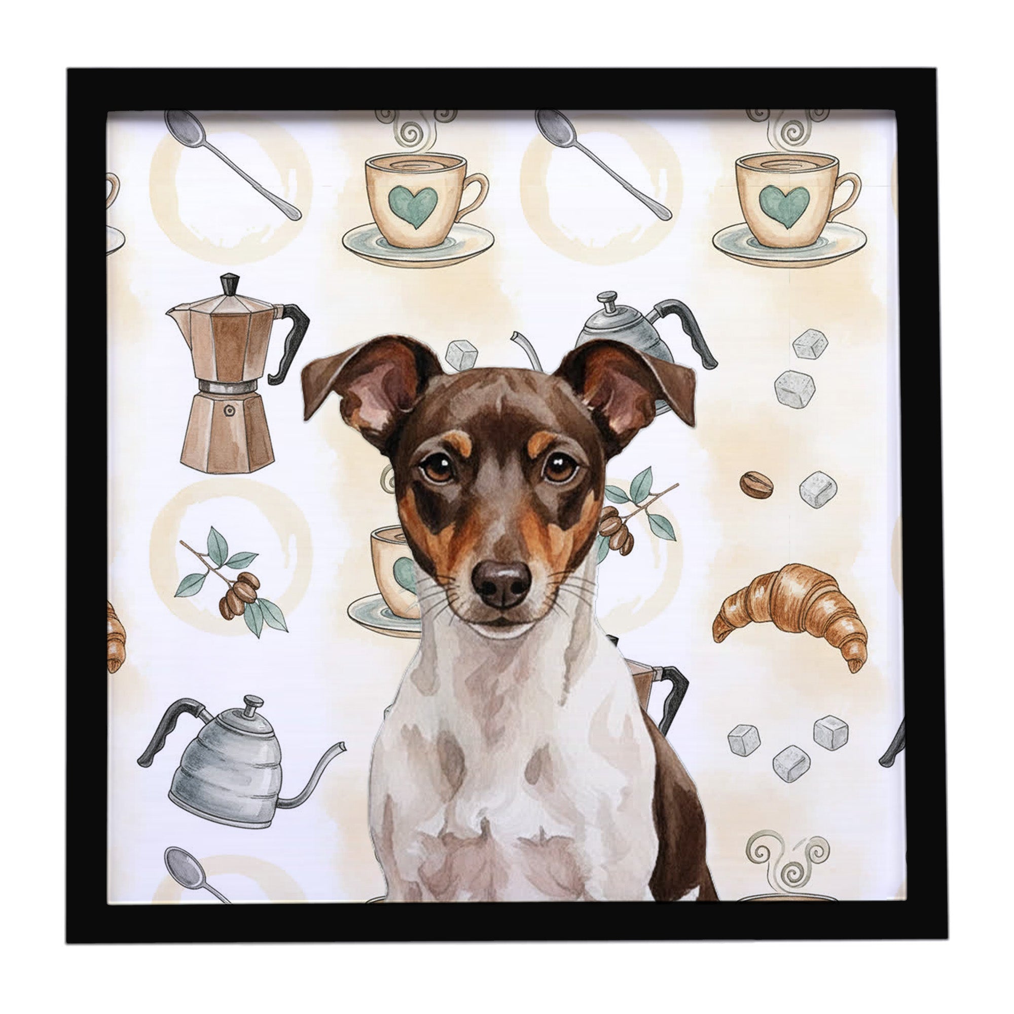 Caroline's Treasures Chocolate and White Rat Terrier Coffee Bar Framed Metal Print
