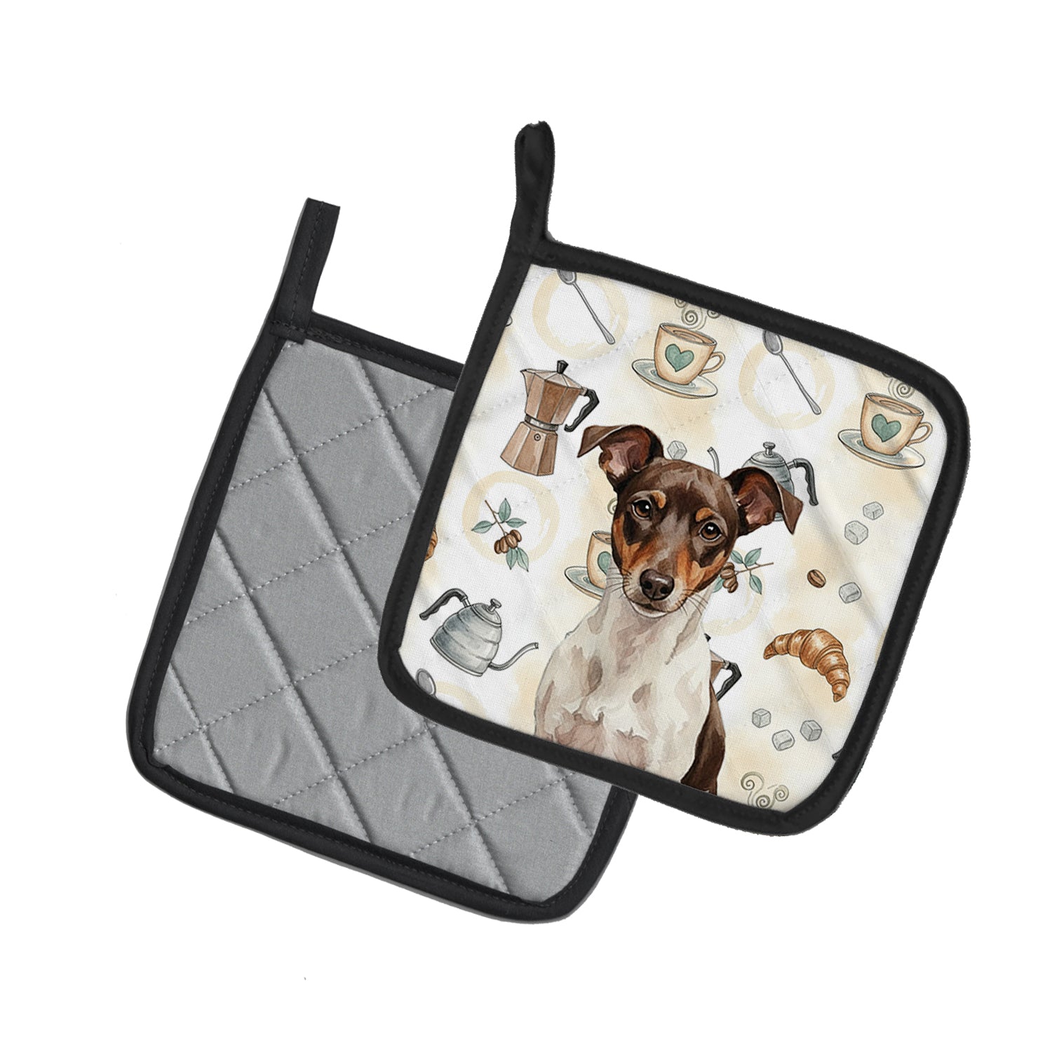 Caroline's Treasures Chocolate and White Rat Terrier Coffee Bar Pair of Pot Holders