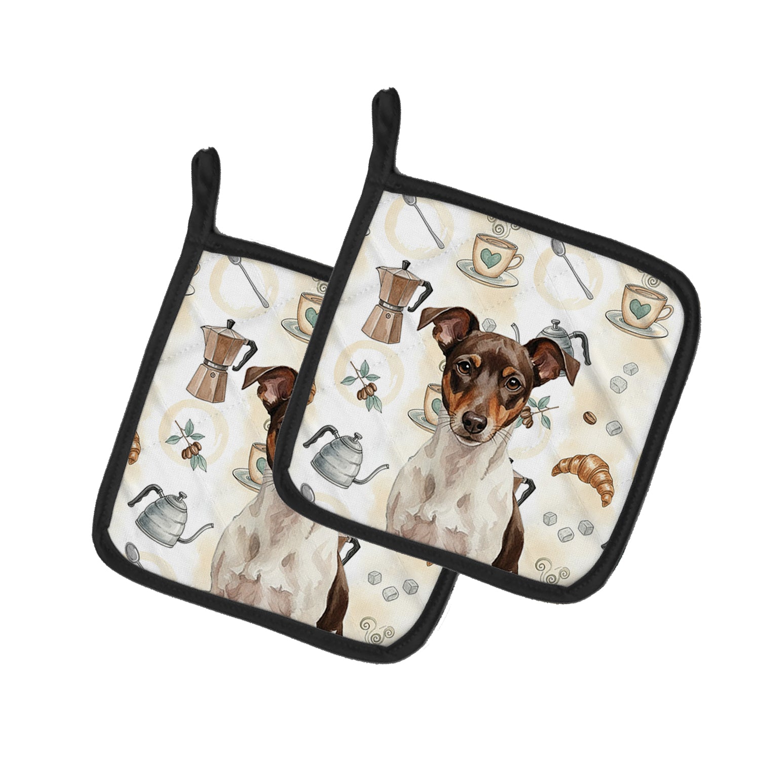 Caroline's Treasures Chocolate and White Rat Terrier Coffee Bar Pair of Pot Holders