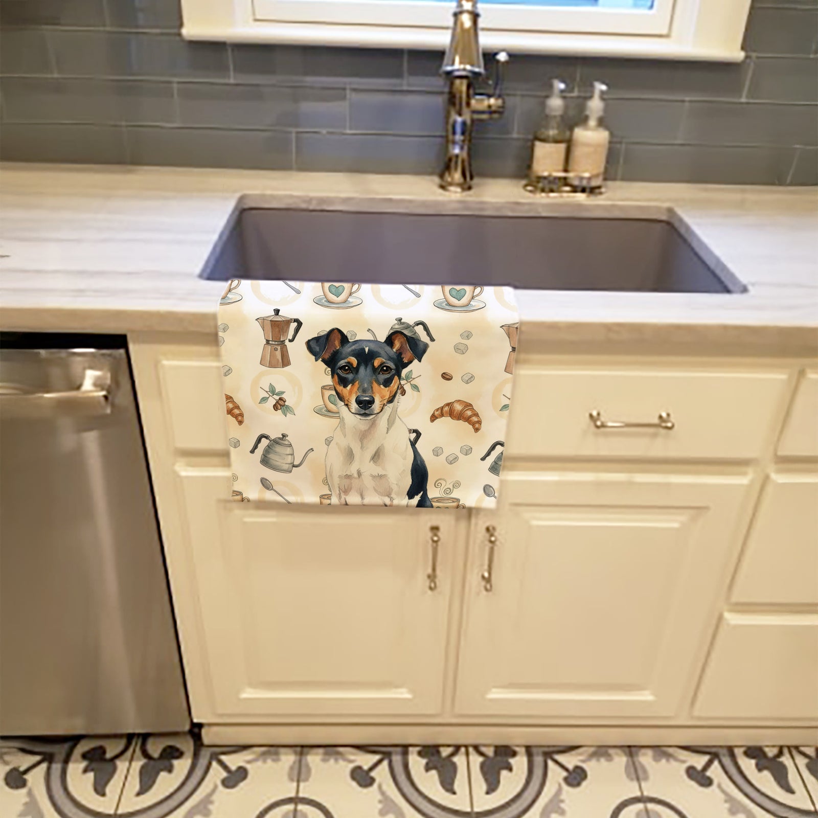 Caroline's Treasures Tricolor Rat Terrier Coffee Bar Kitchen Towel