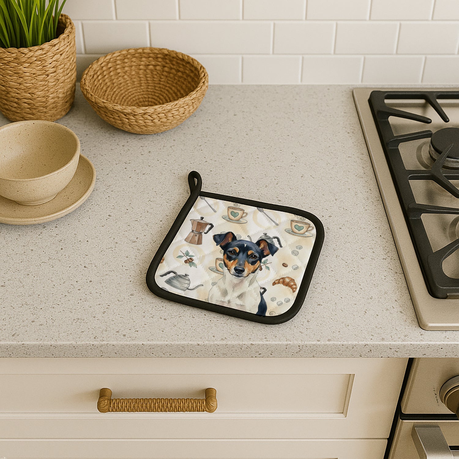 Caroline's Treasures Tricolor Rat Terrier Coffee Bar Pair of Pot Holders