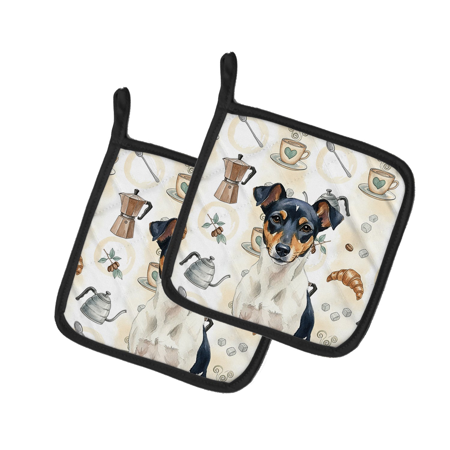 Caroline's Treasures Tricolor Rat Terrier Coffee Bar Pair of Pot Holders