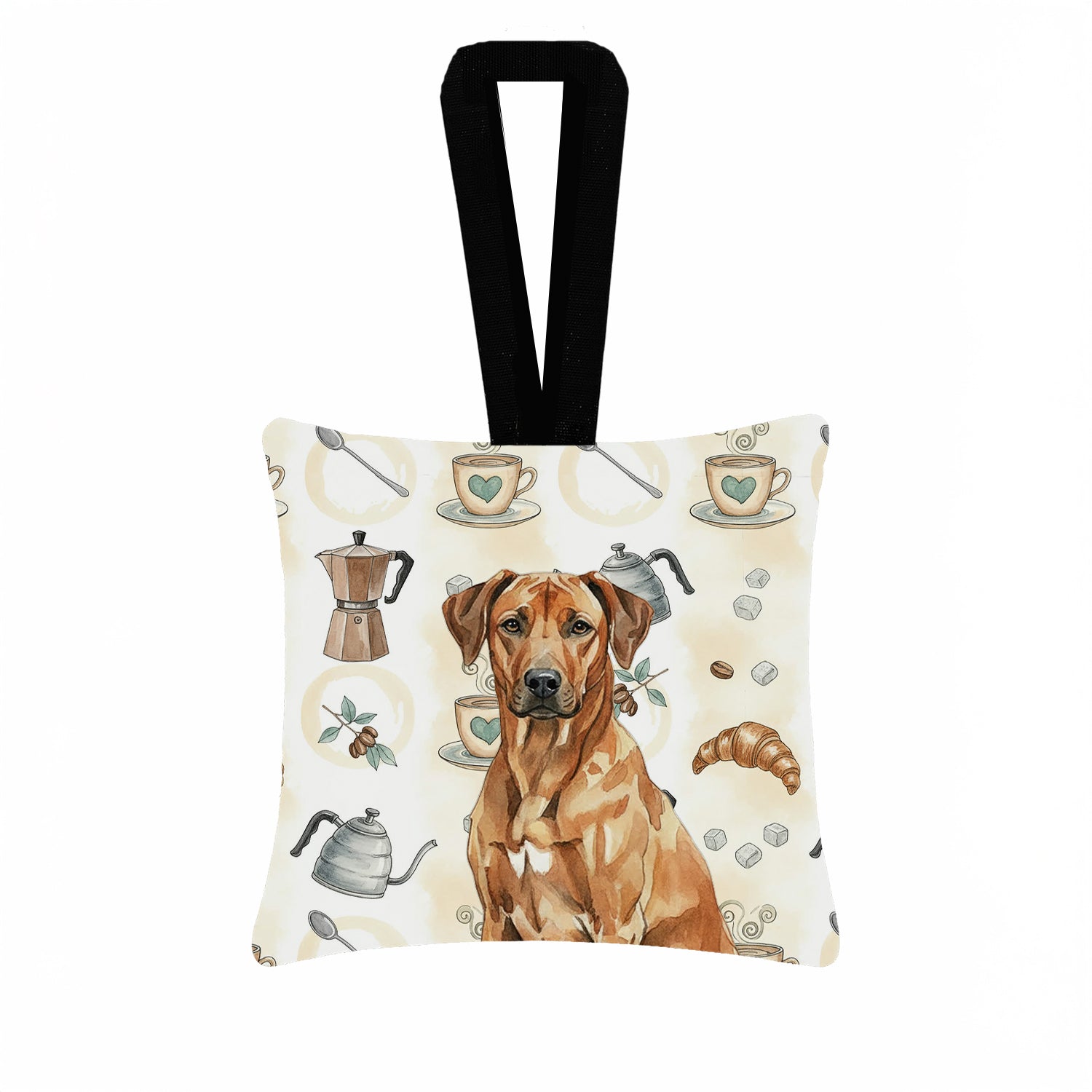 Caroline's Treasures Rhodesian Ridgeback Coffee Bar Hanging Square Fabric Ornament 3.5 × 3.5